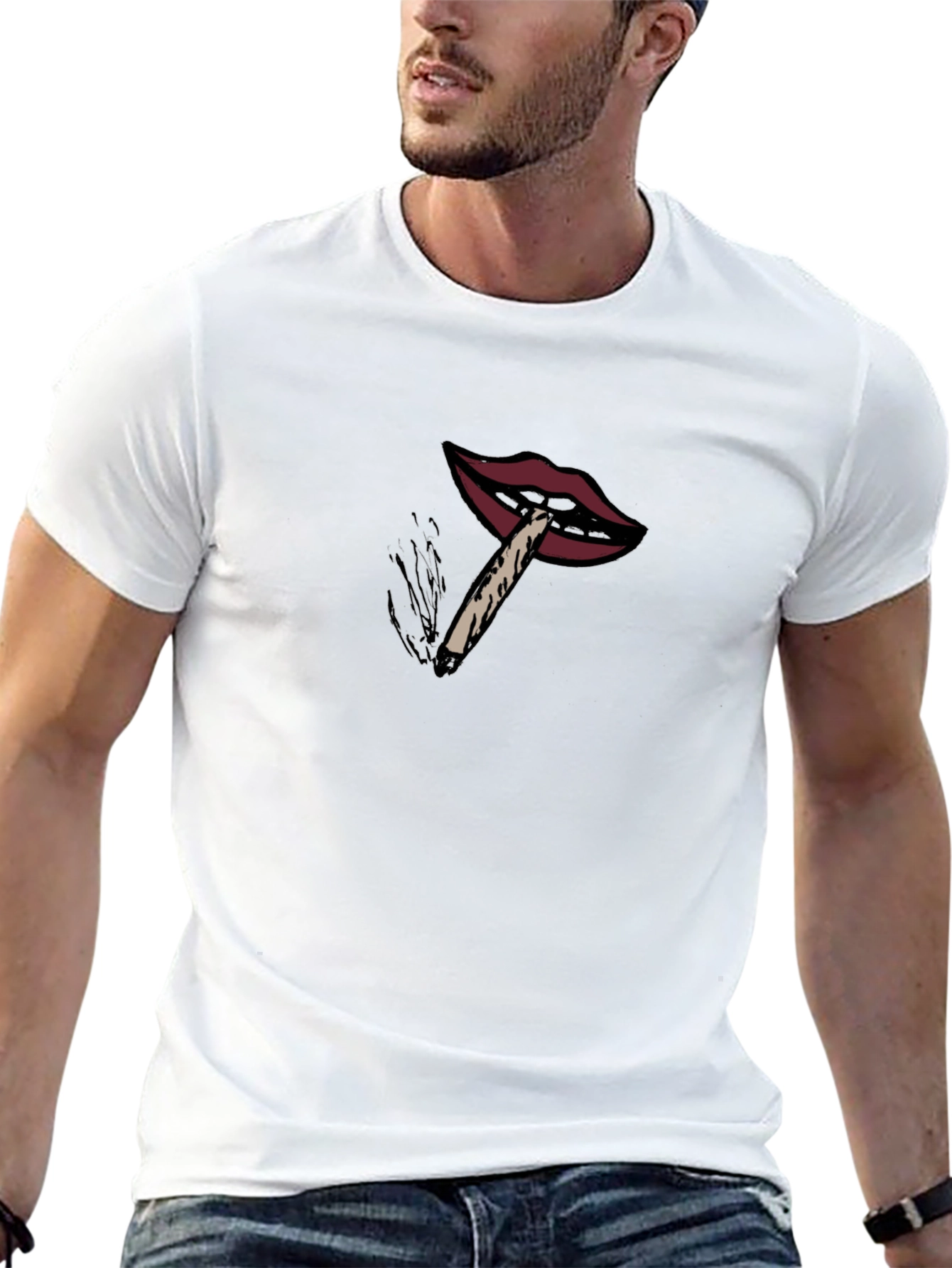 Lips Smoking Joint Graphic T-Shirt