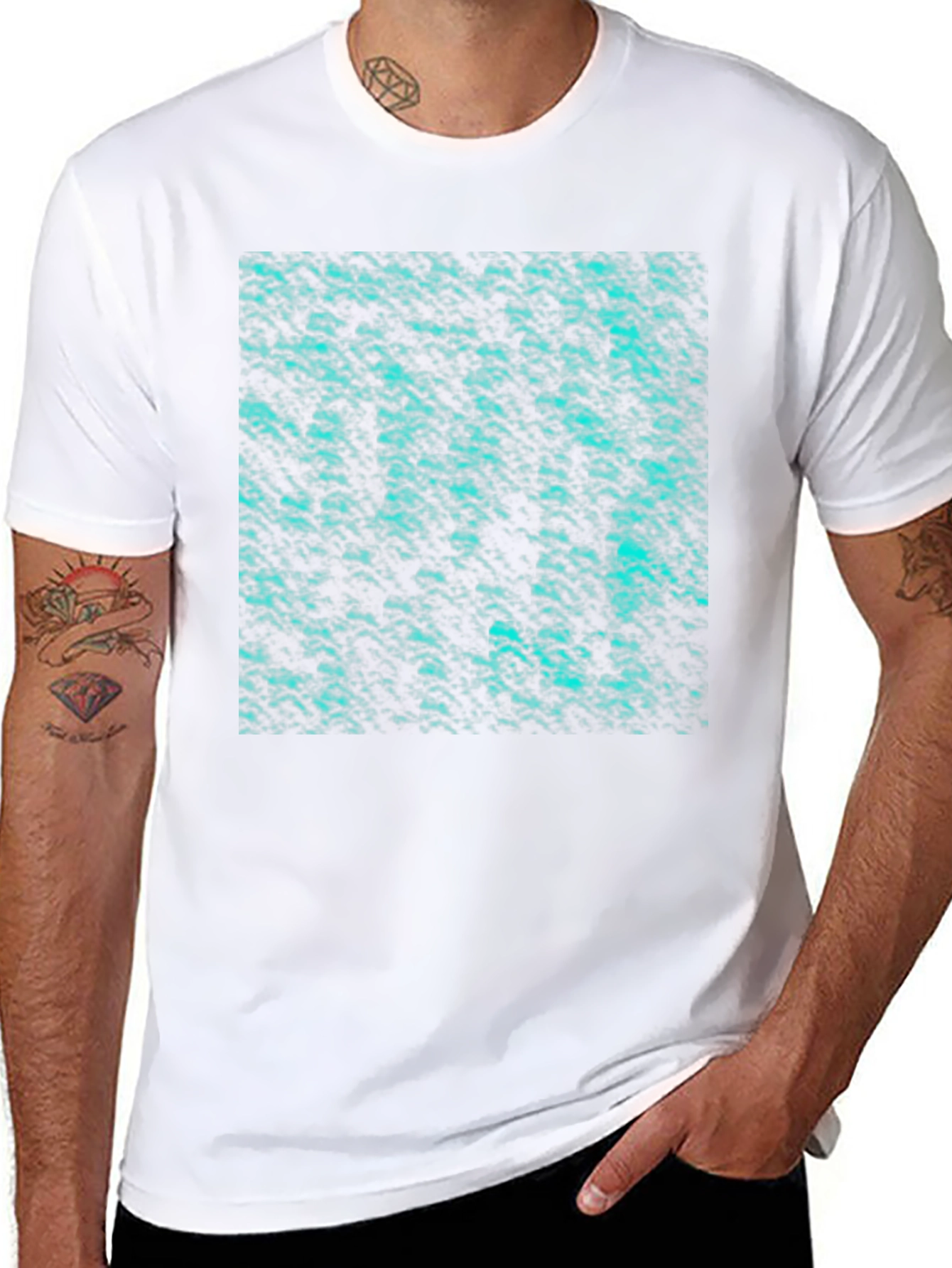 Abstract Teal Pattern Black T-Shirt