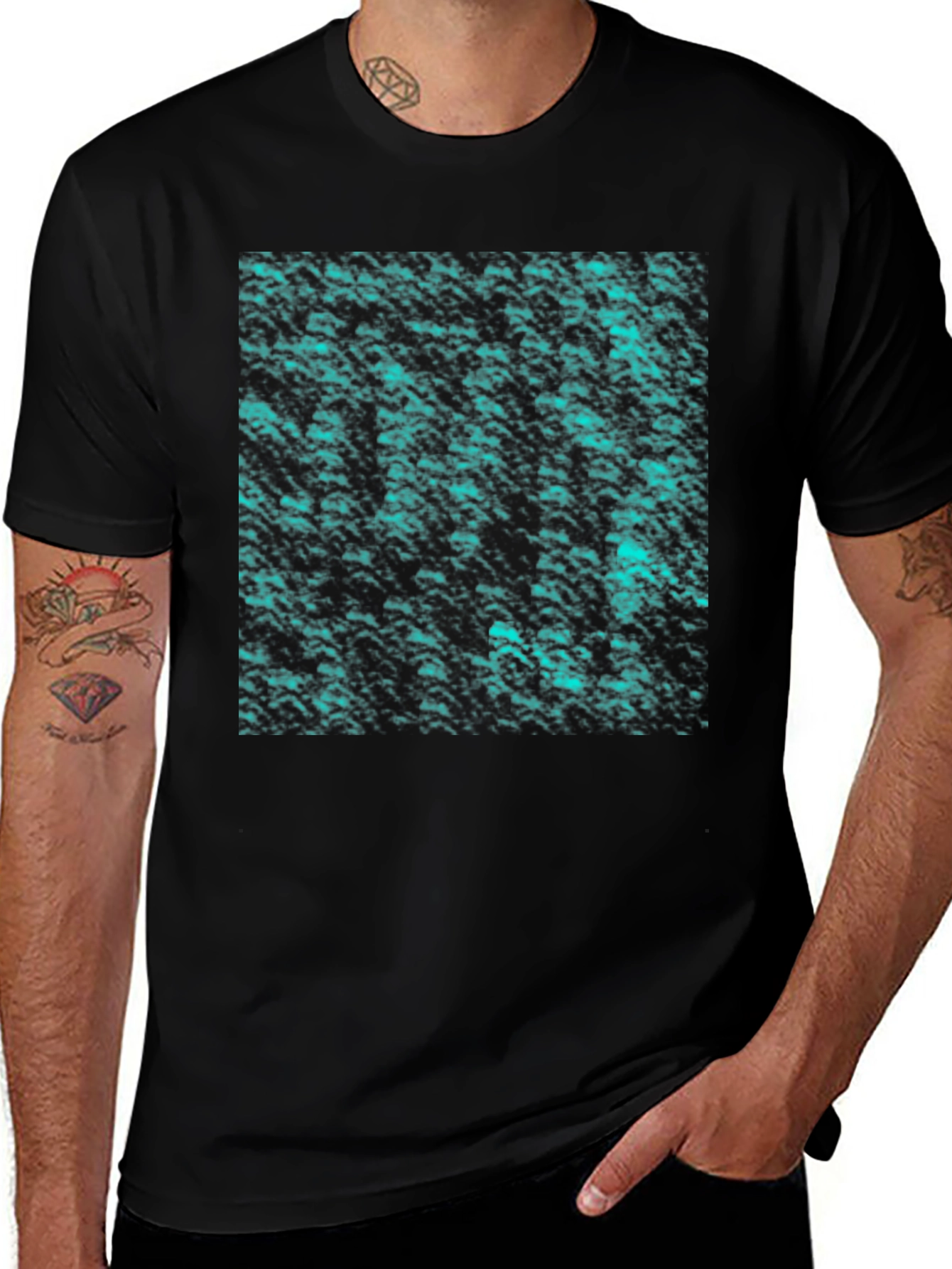 Abstract Teal Pattern Black T-Shirt