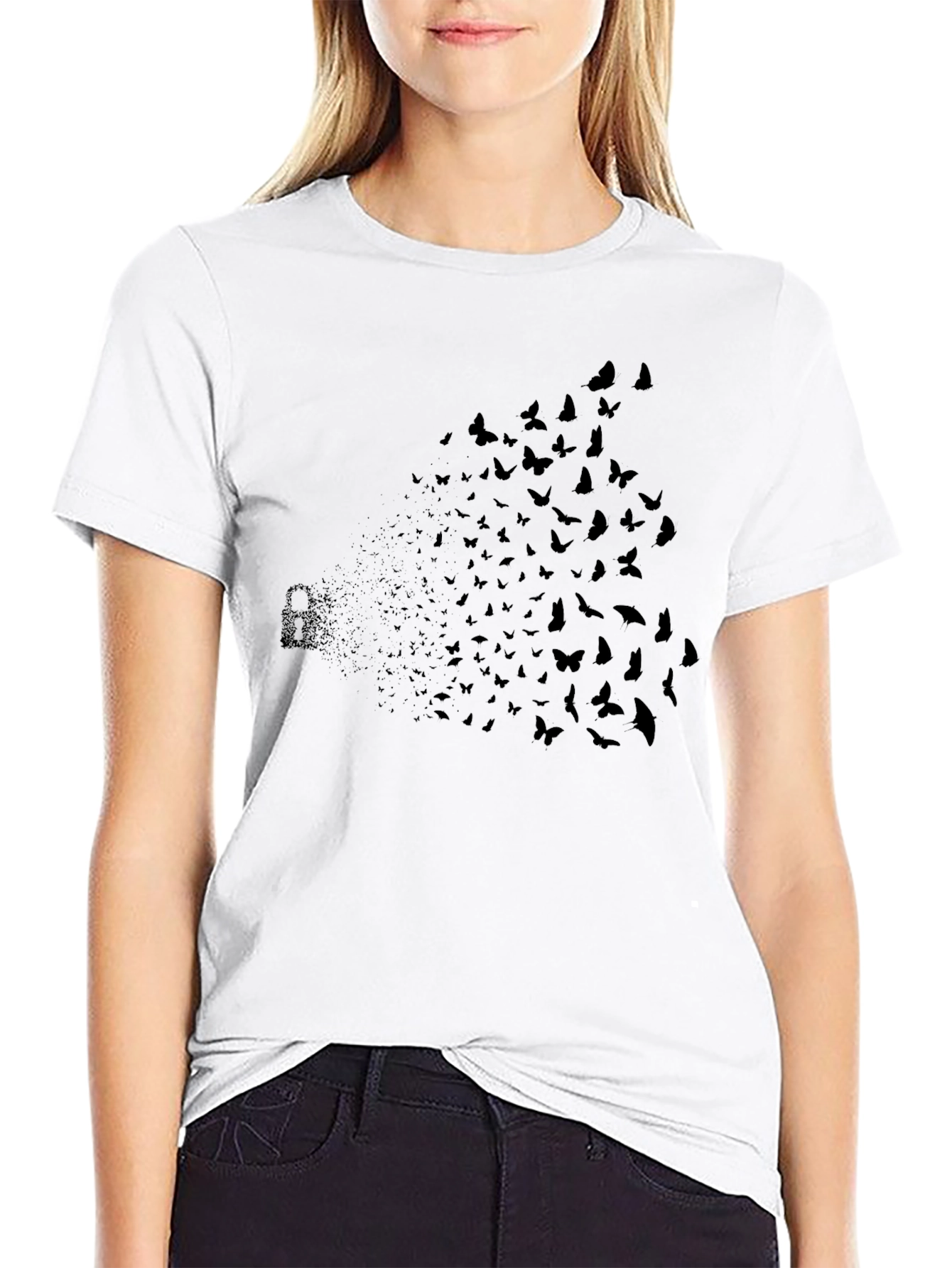 Butterfly Lock Graphic Tee - Stylish Cotton Blend
