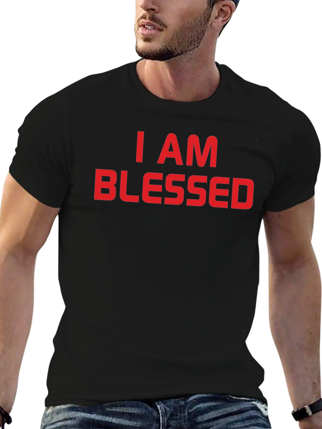 I AM BLESSED Graphic Tee - Black Cotton T-Shirt