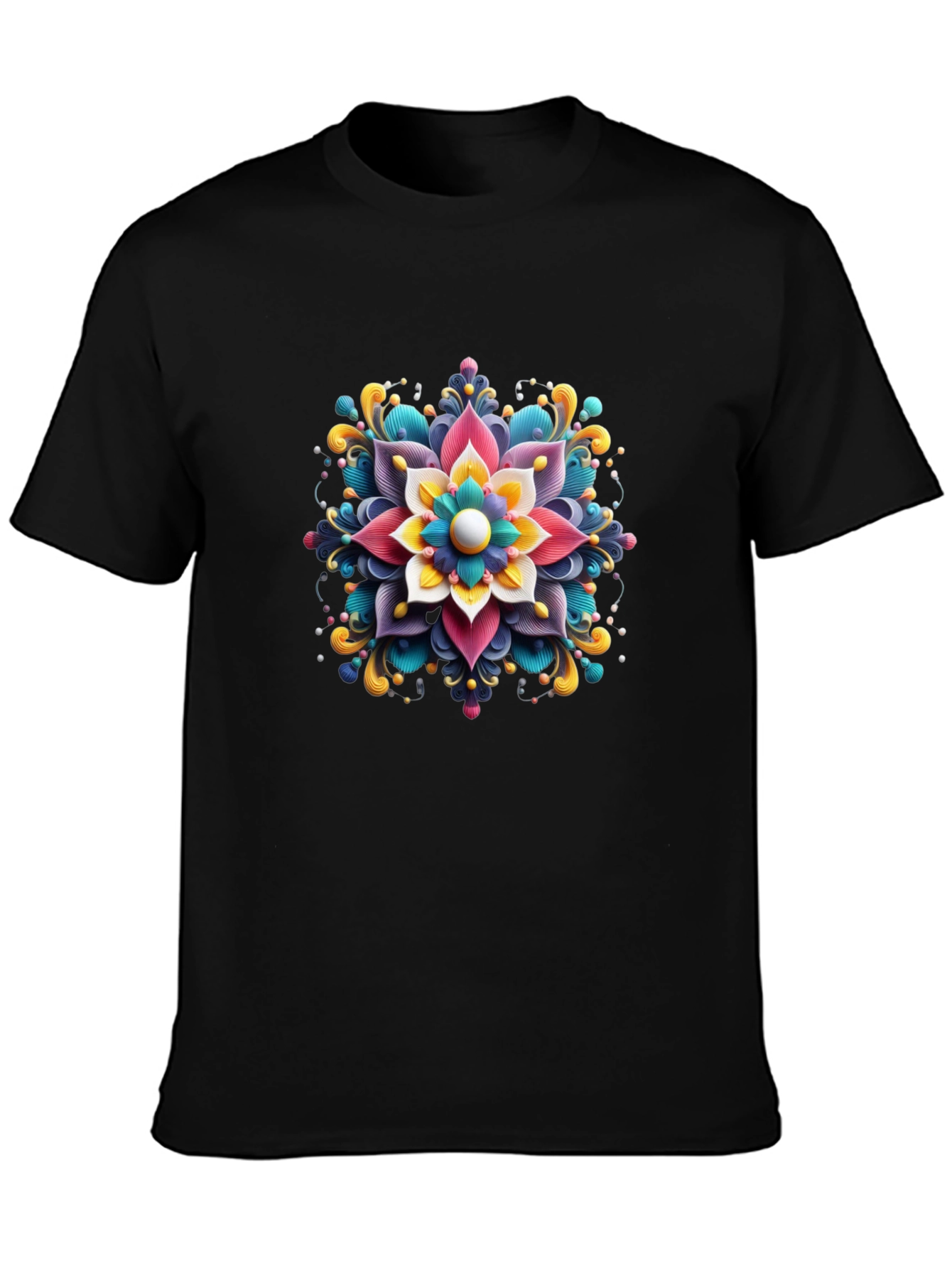 Floral Mandala Graphic Print Black T-Shirt