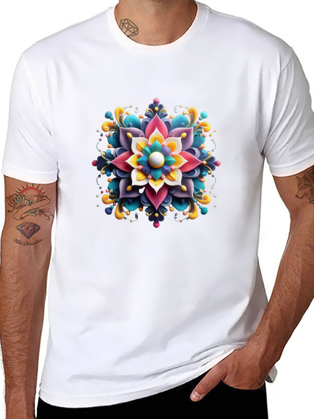 Floral Mandala Graphic Print Black T-Shirt