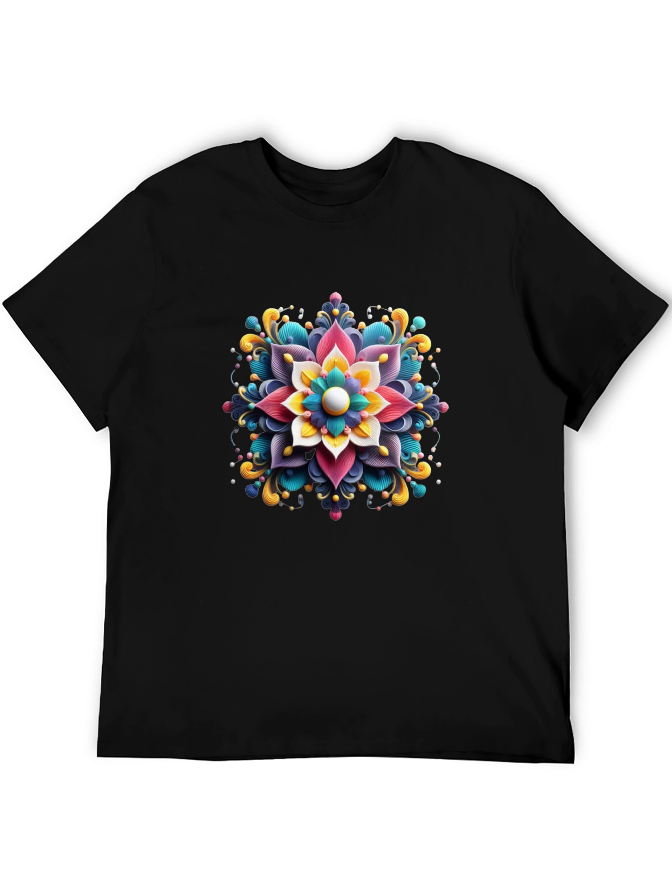 Floral Mandala Graphic Print Black T-Shirt