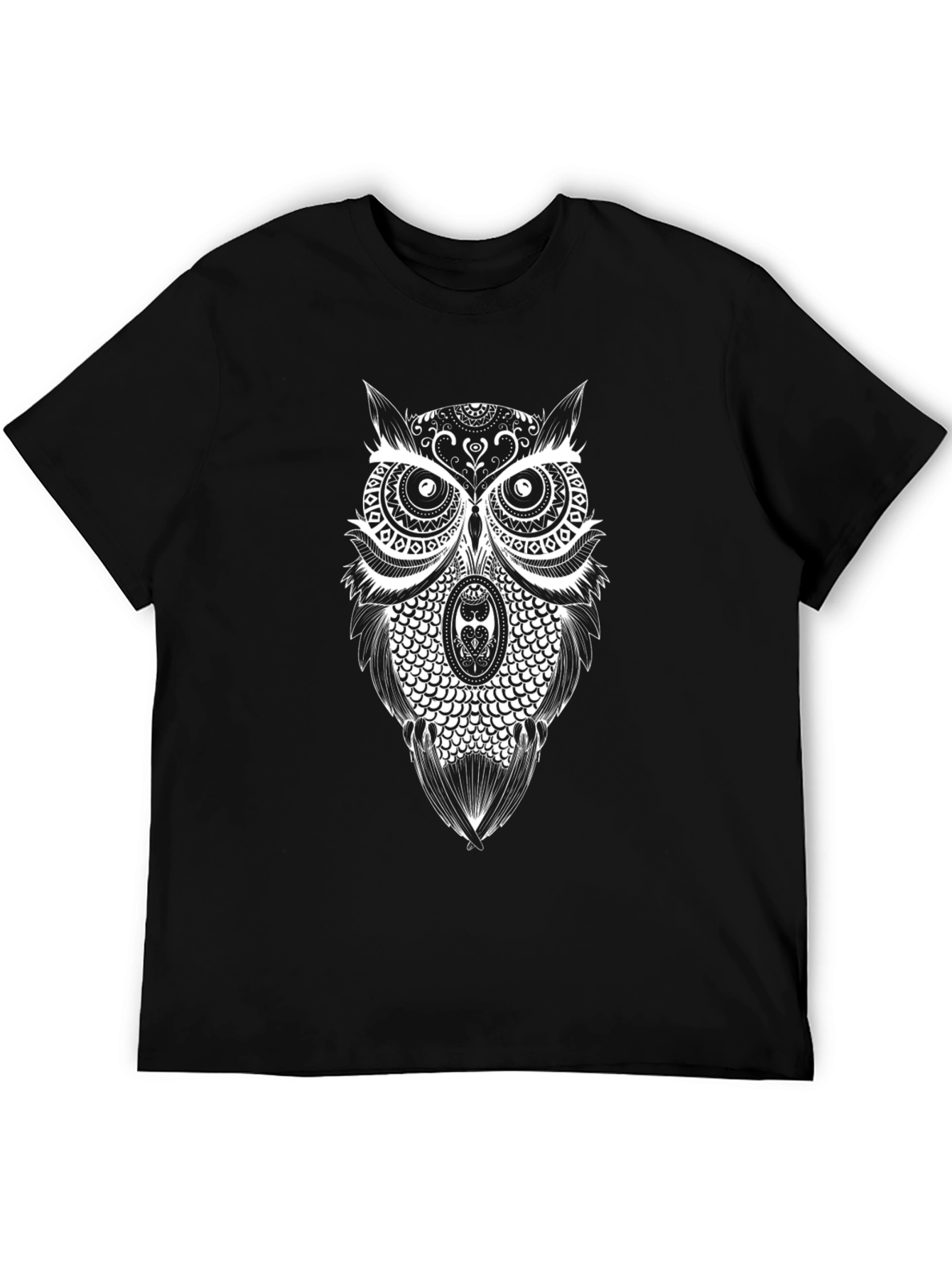Owl Graphic Print T-Shirt - Stylish Mens Black Tee