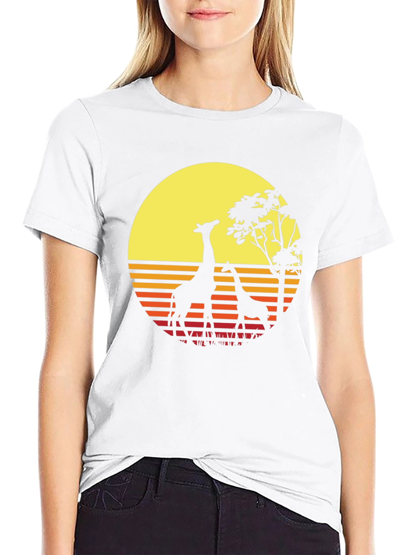 Retro Giraffe Sunset T-Shirt - Black