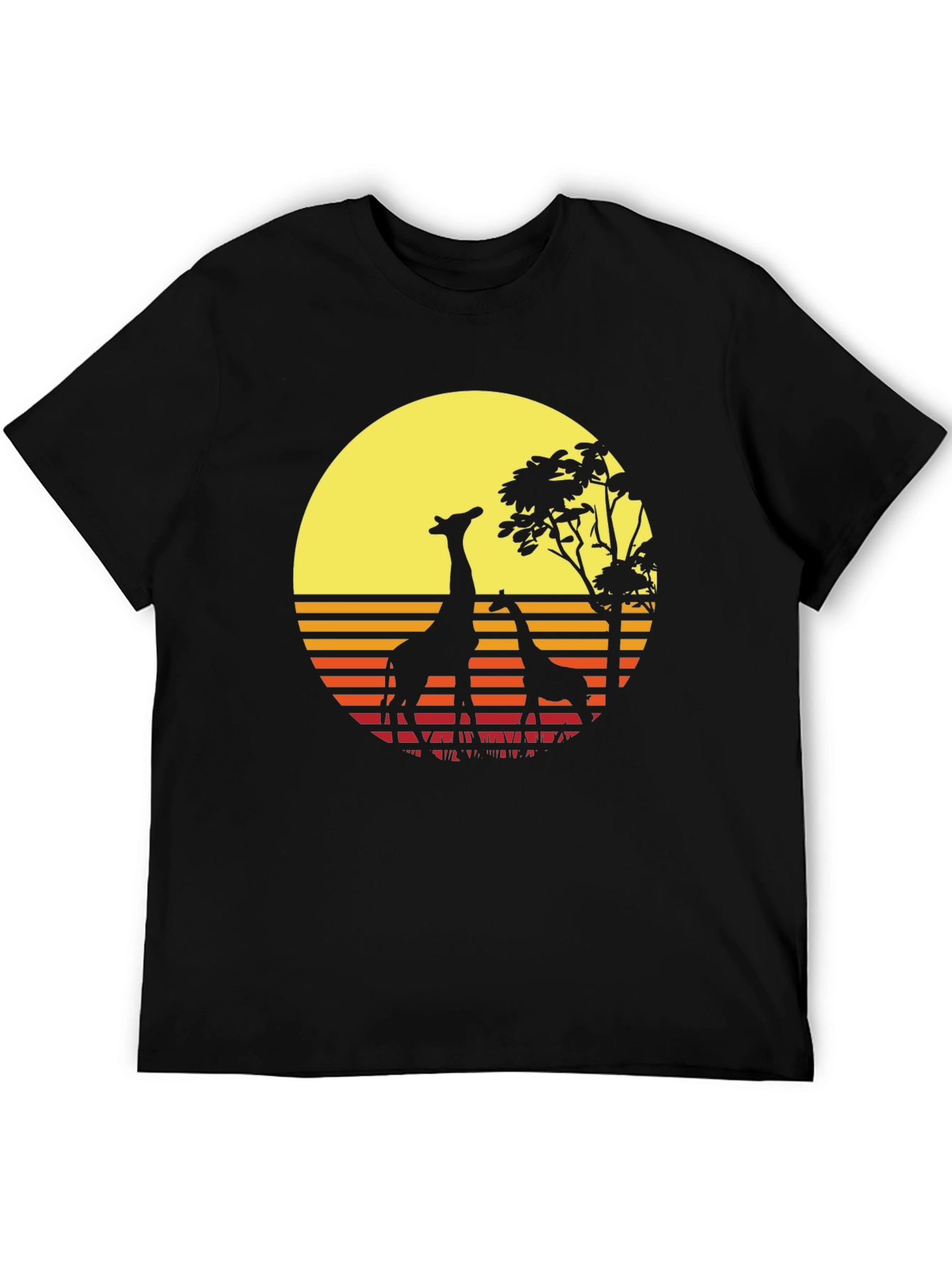 Retro Giraffe Sunset T-Shirt - Black