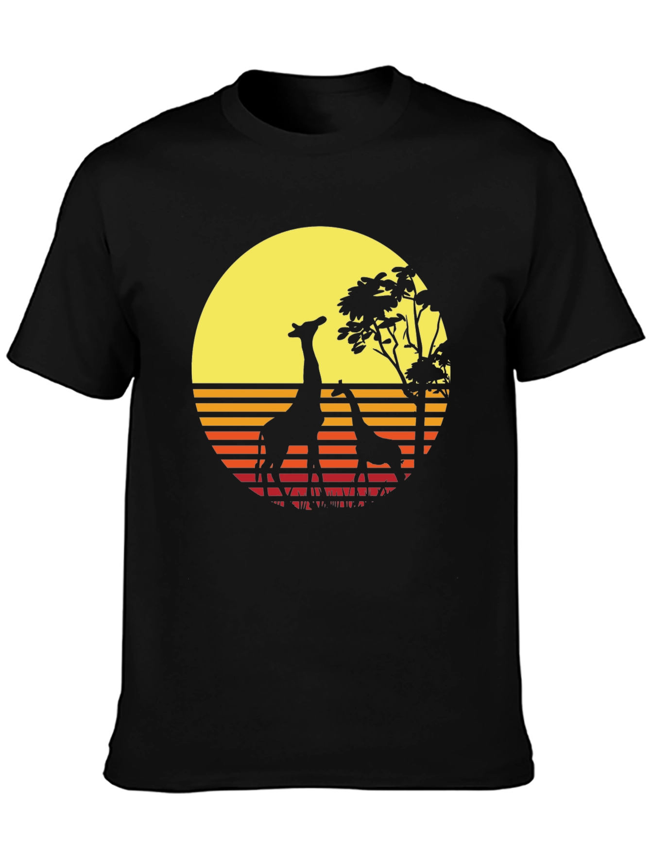 Retro Giraffe Sunset T-Shirt - Black