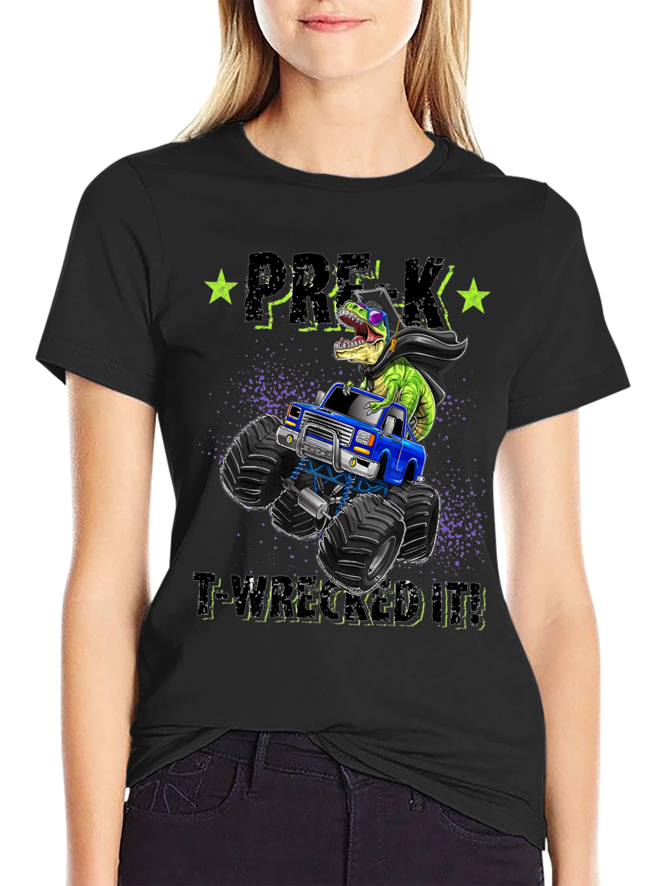 Pre-K T-Wreaked It! Monster Truck Dinosaur T-Shirt