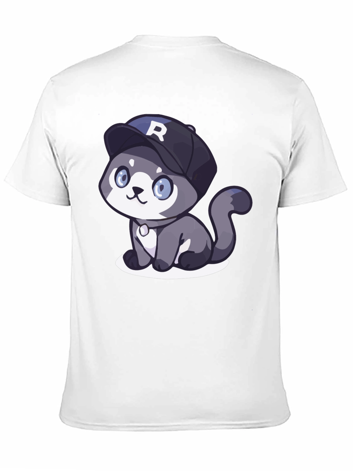 Cartoon Cat R Cap Black T-Shirt