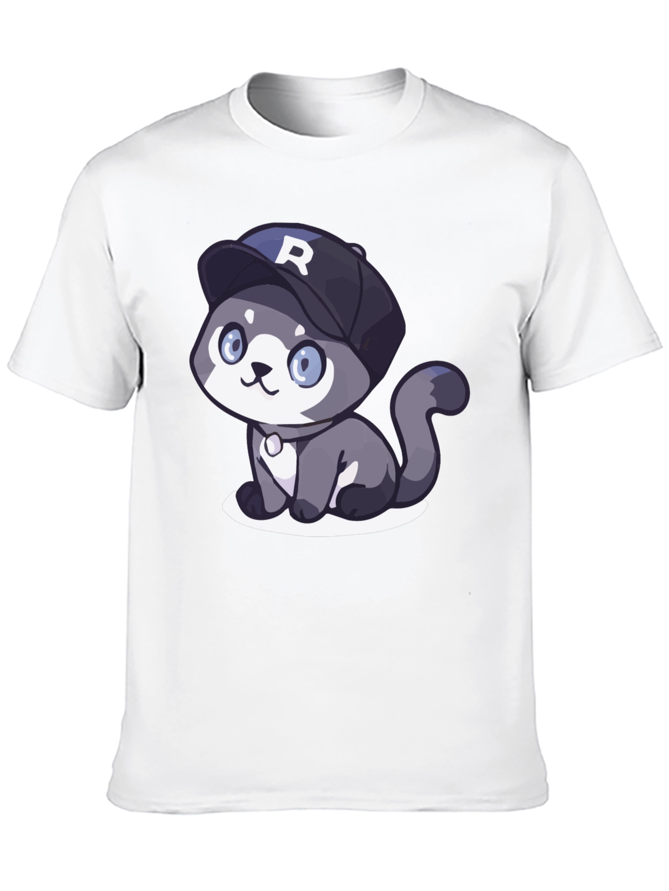 Cartoon Cat R Cap Black T-Shirt