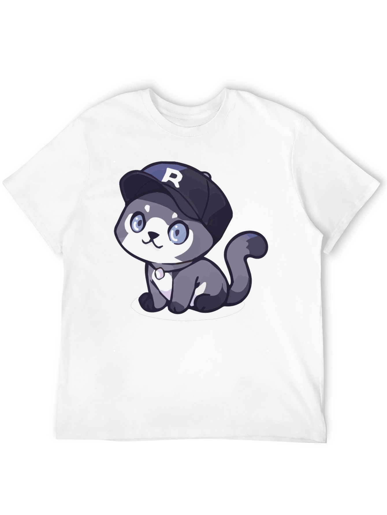 Cartoon Cat R Cap Black T-Shirt