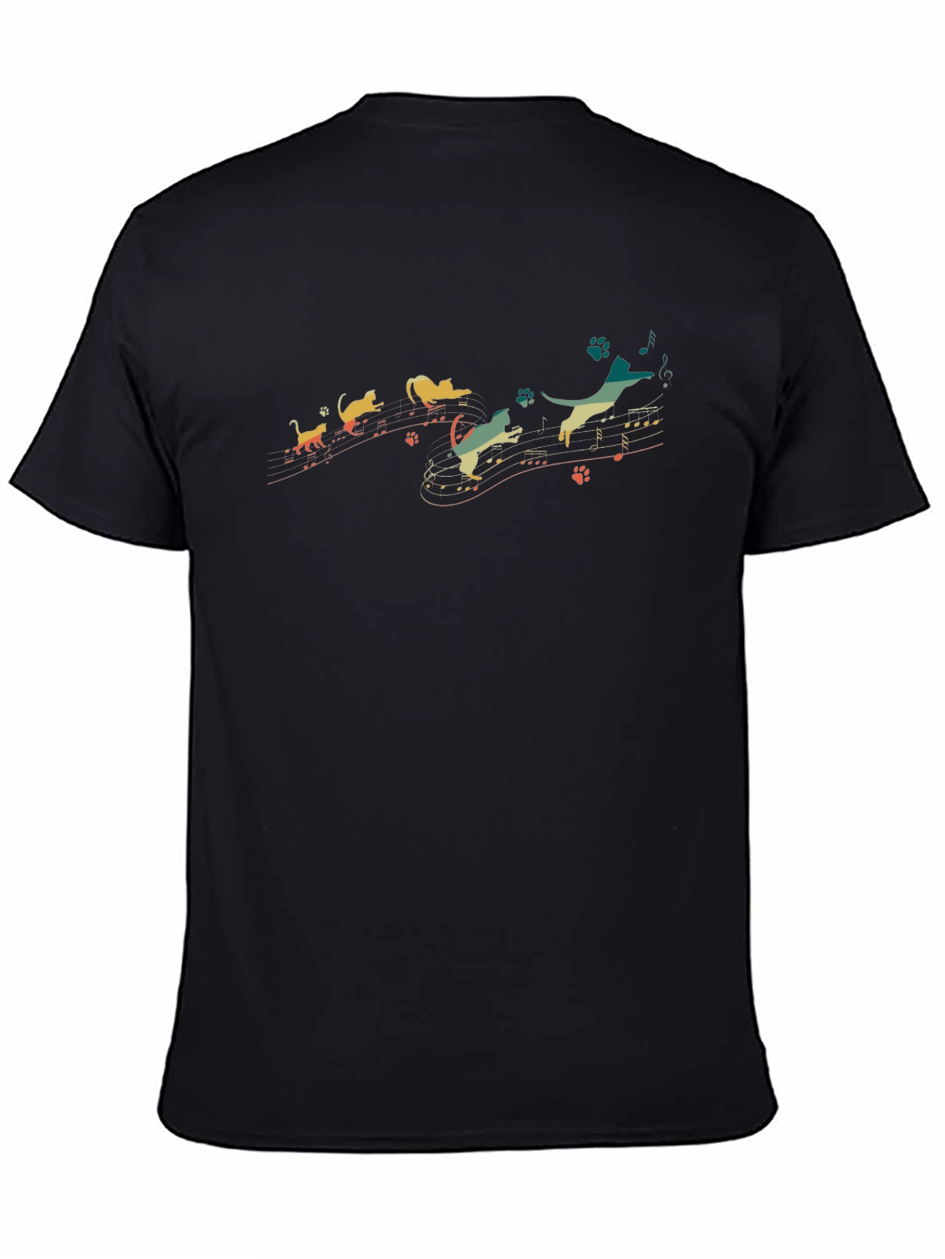Musical Cats and Dogs Graphic Black T-Shirt