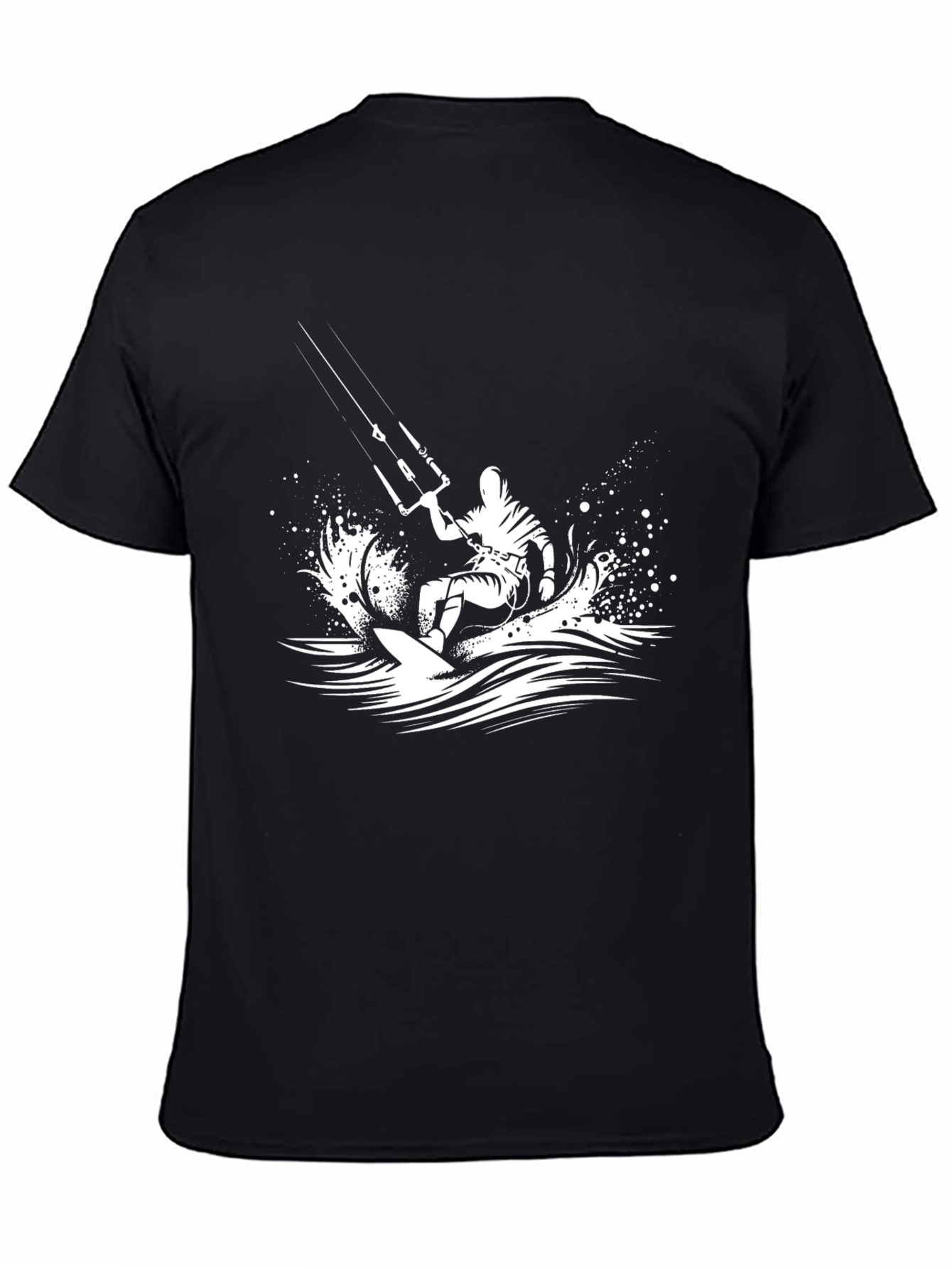 Kite Surfing Graphic Tee - Black Cotton T-Shirt