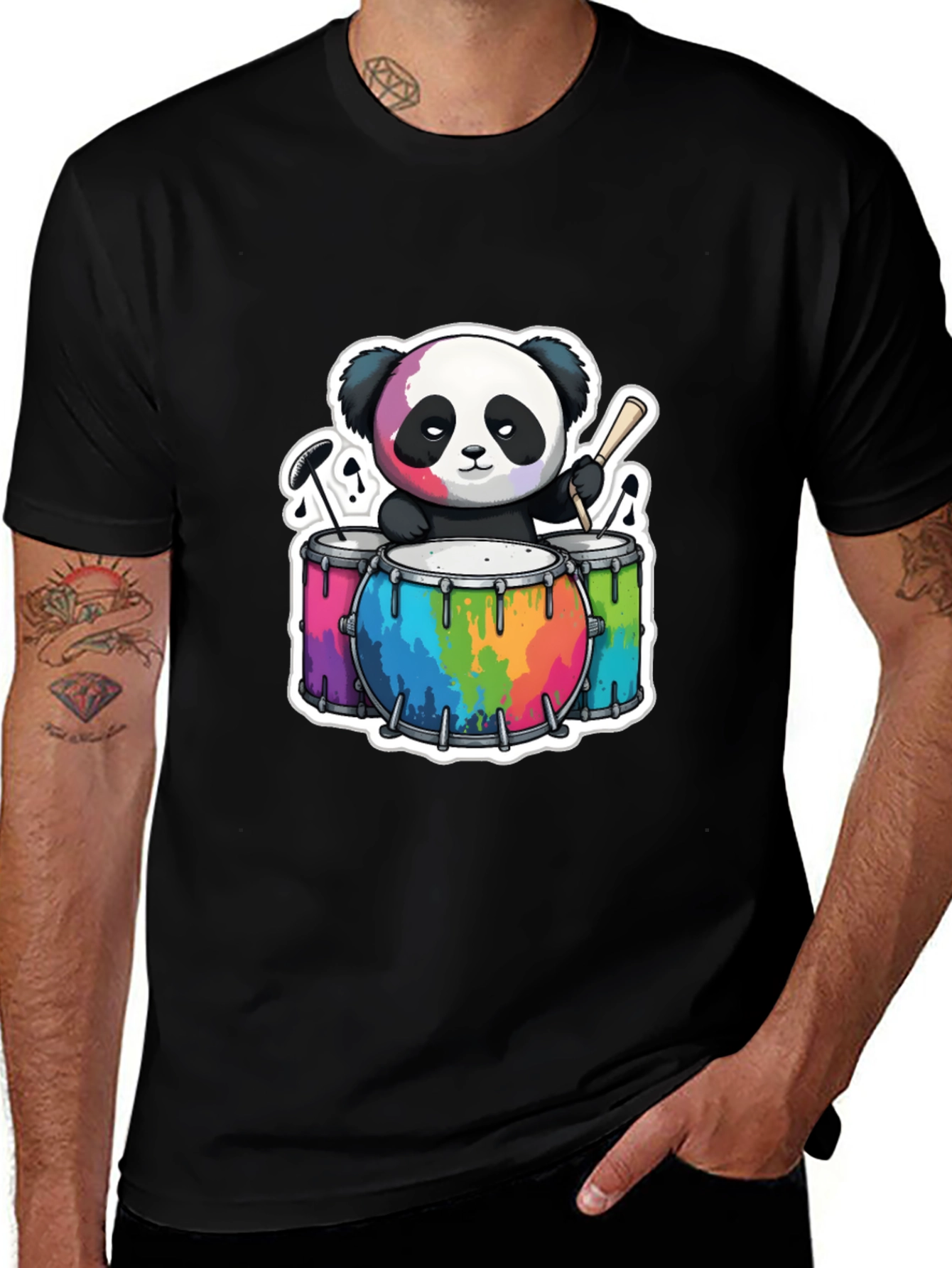Cool Panda Drummer Graphic T-Shirt