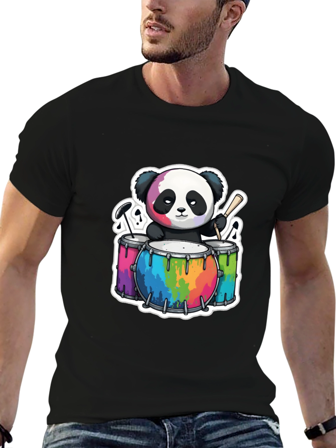 Cool Panda Drummer Graphic T-Shirt