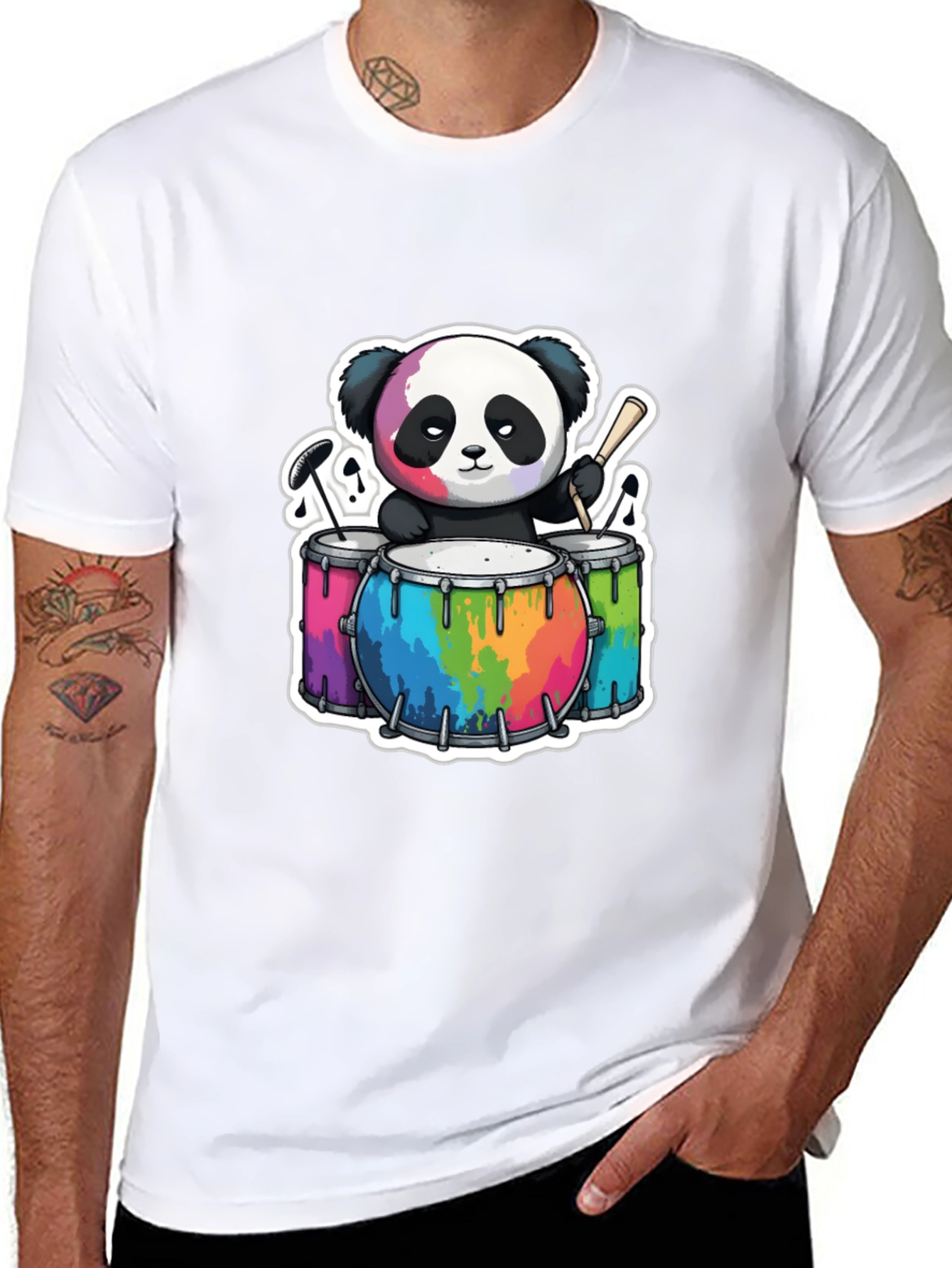 Cool Panda Drummer Graphic T-Shirt