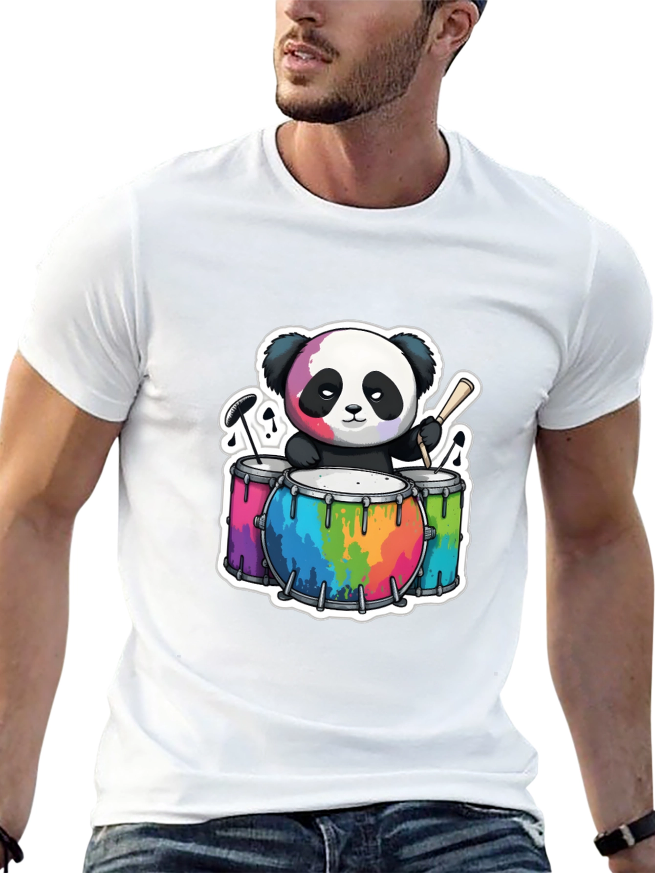 Cool Panda Drummer Graphic T-Shirt