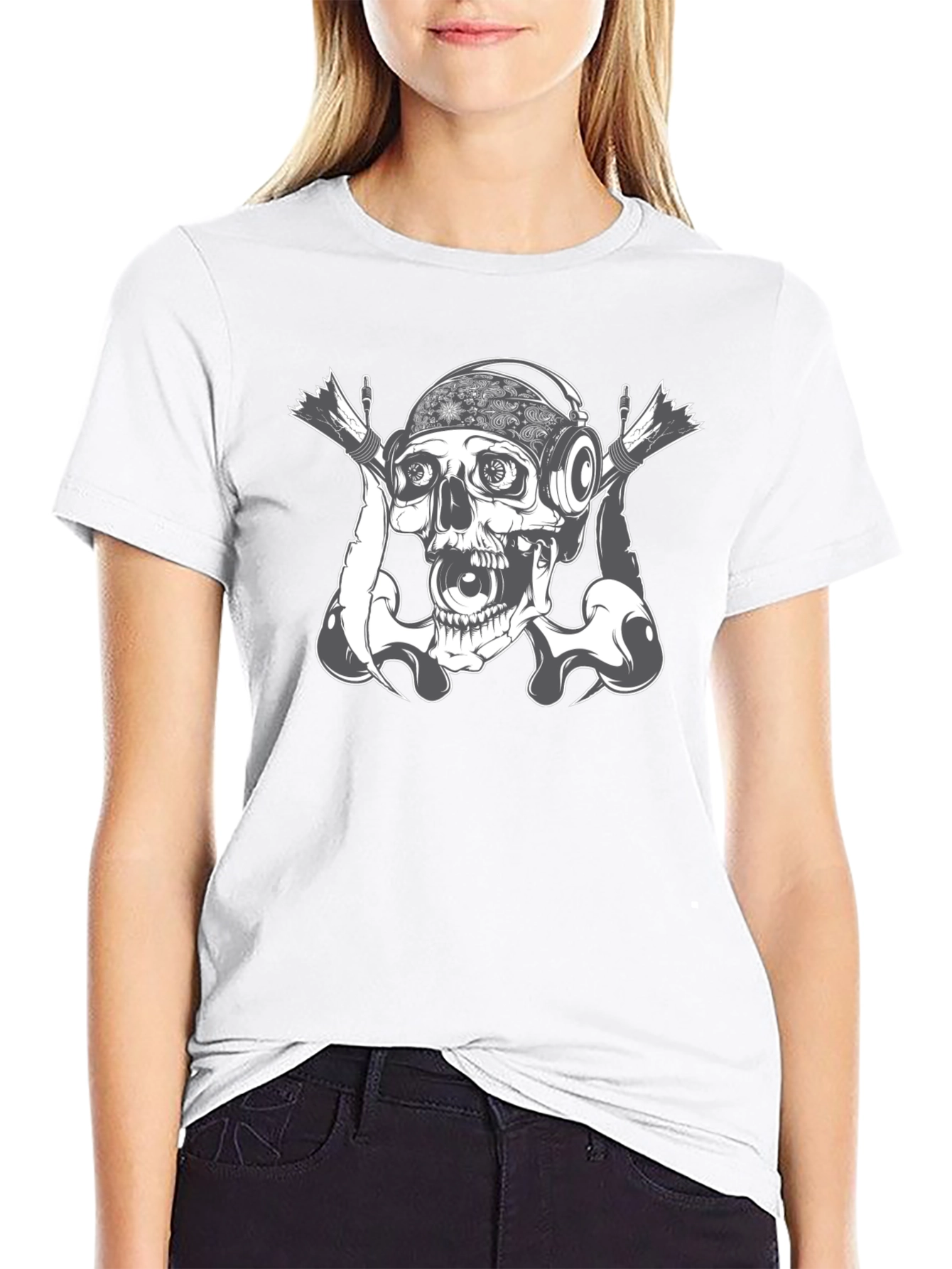 Skull DJ Graphic T-Shirt - Black