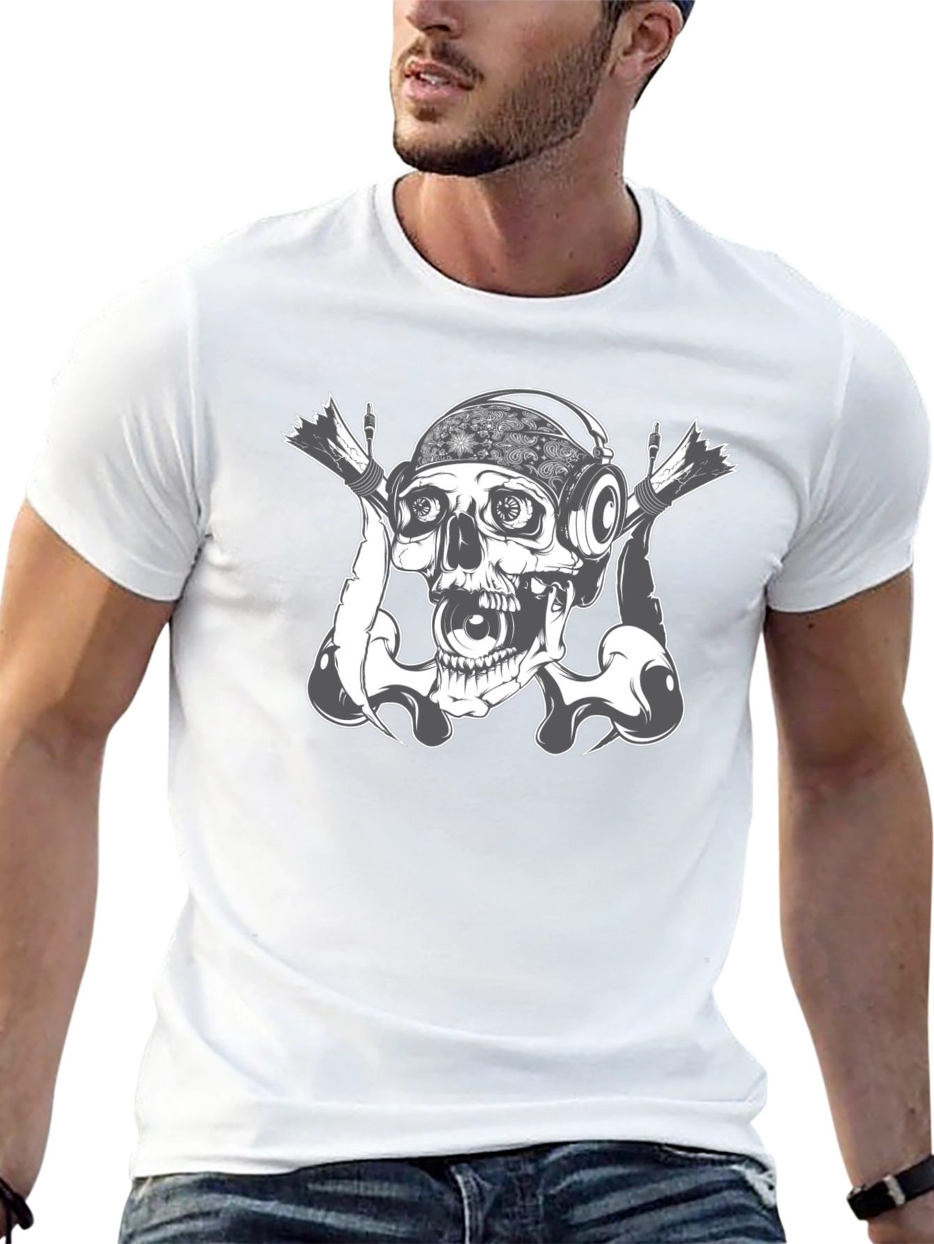 Skull DJ Graphic T-Shirt - Black
