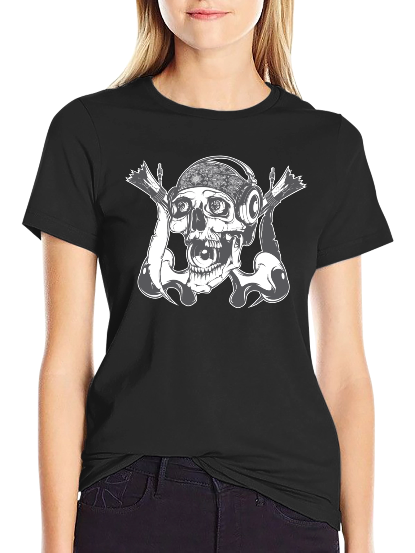 Skull DJ Graphic T-Shirt - Black