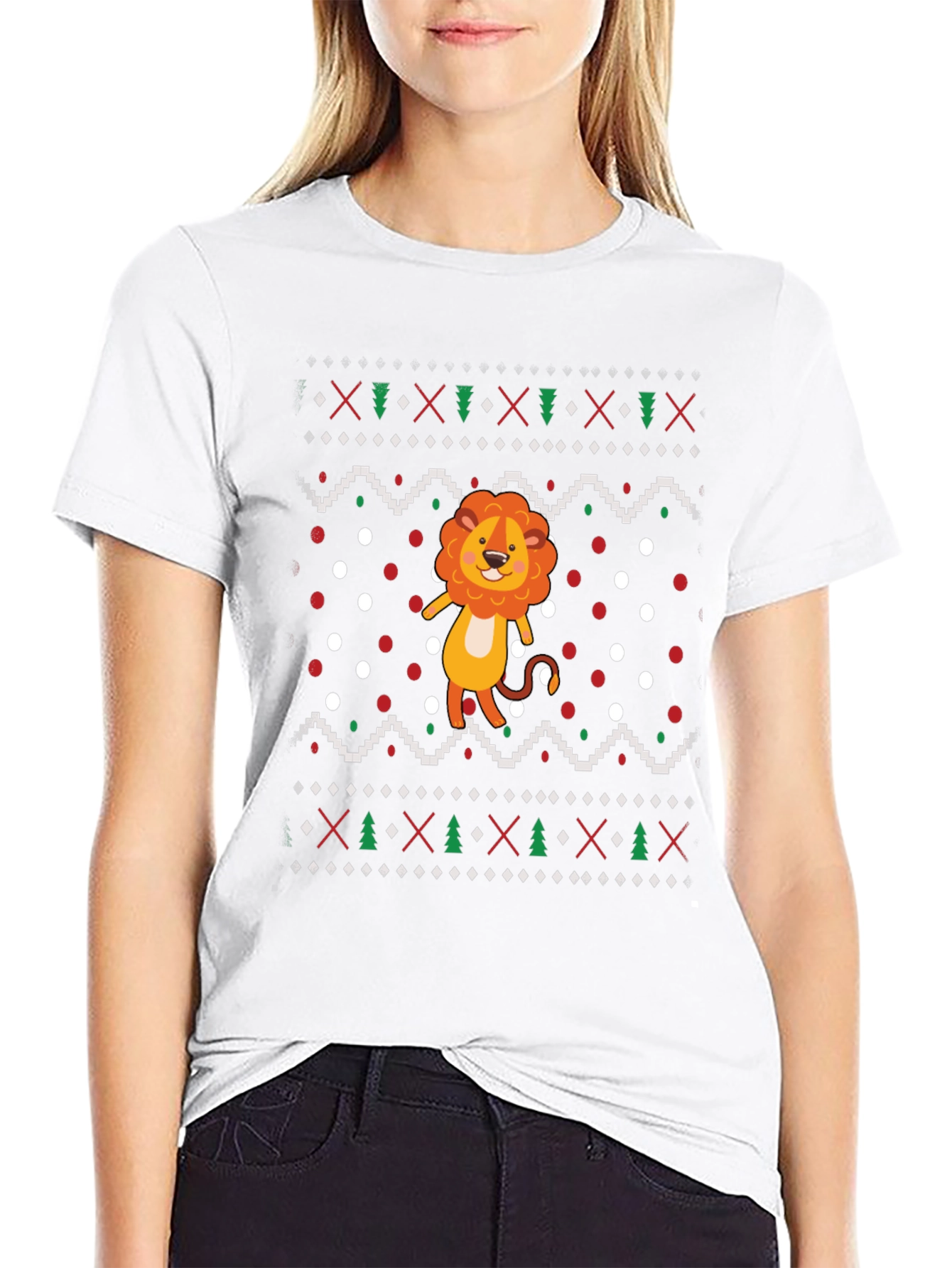 Lion Ugly Christmas Sweater Style Black T-Shirt