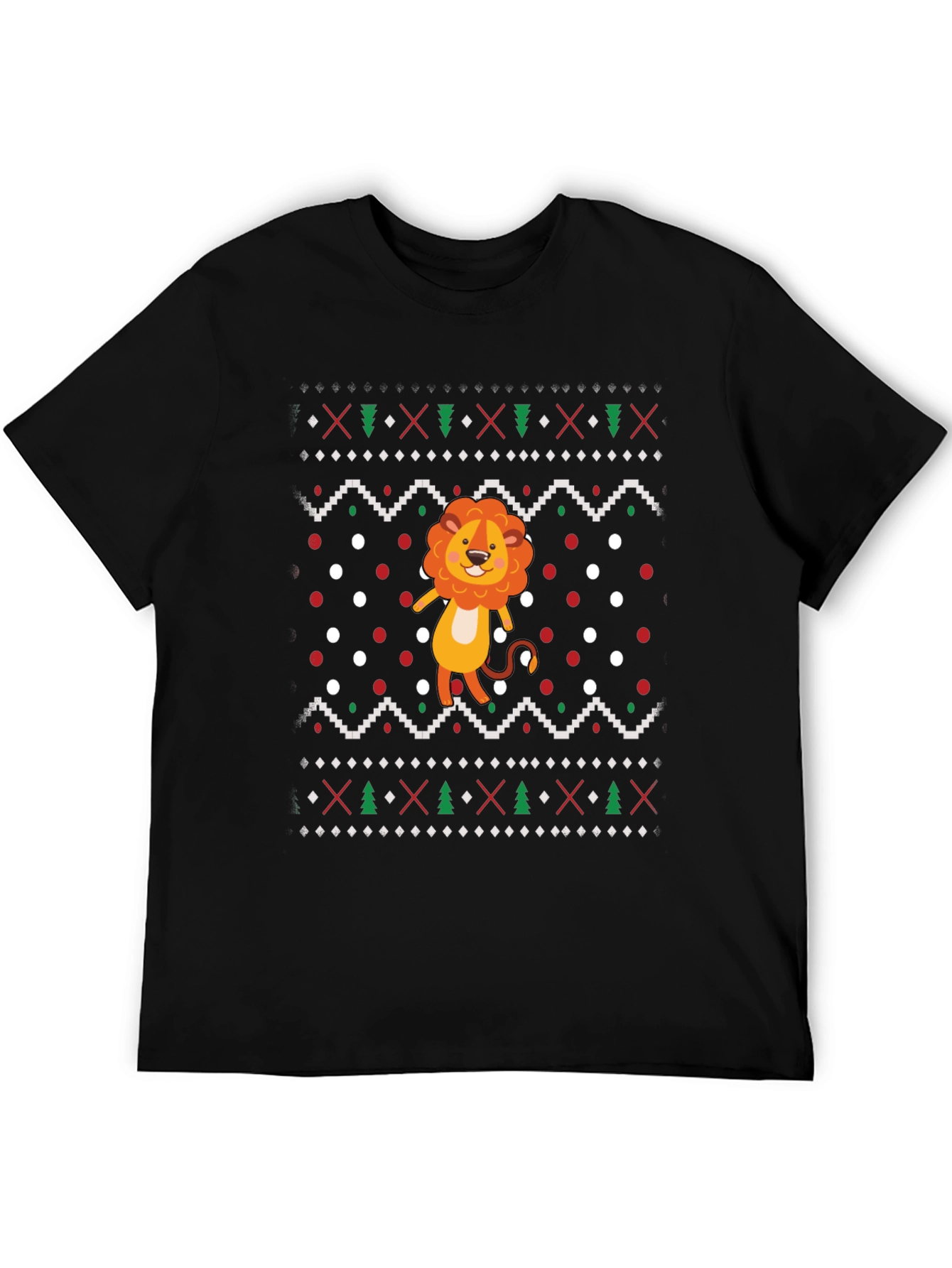 Lion Ugly Christmas Sweater Style Black T-Shirt