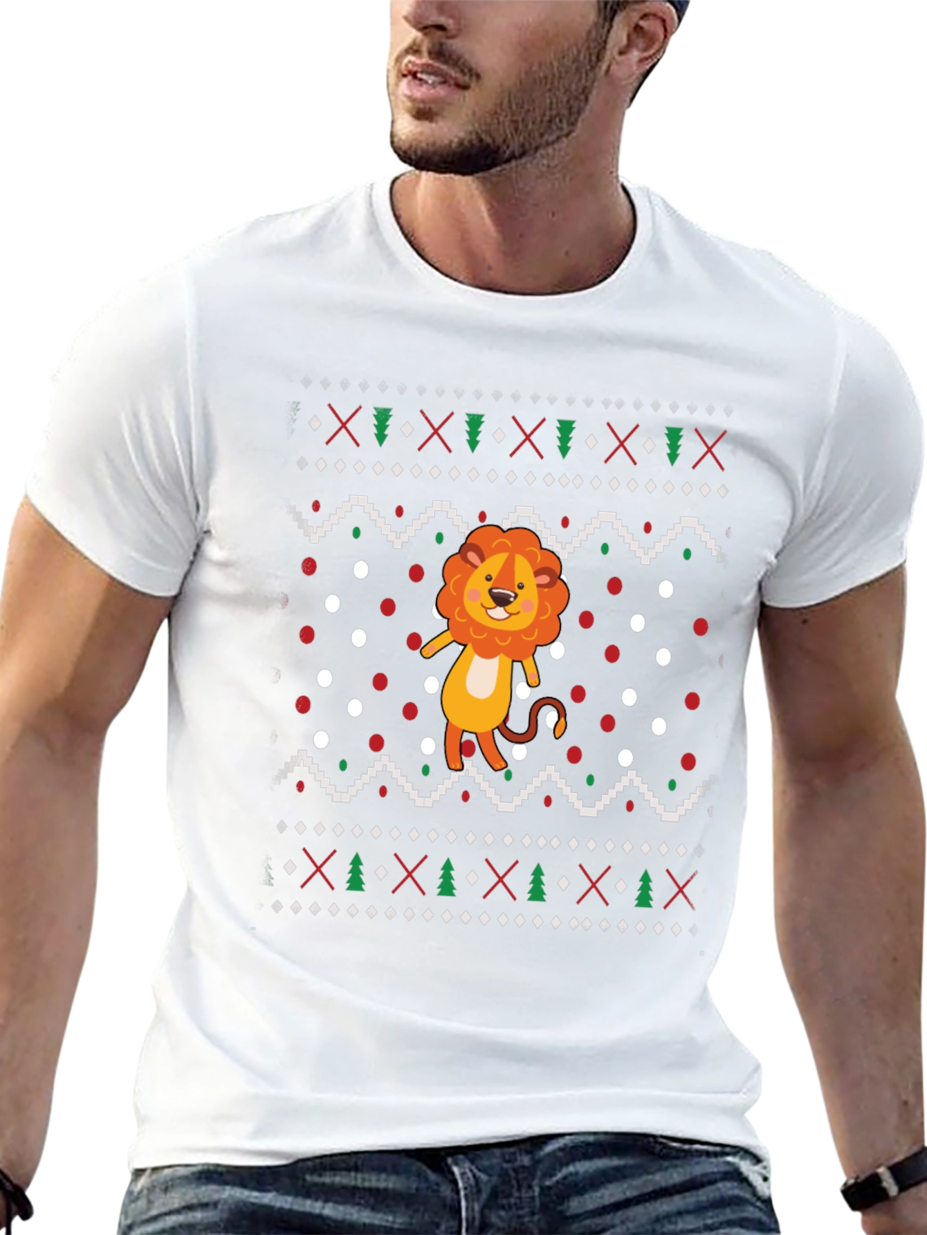 Lion Ugly Christmas Sweater Style Black T-Shirt