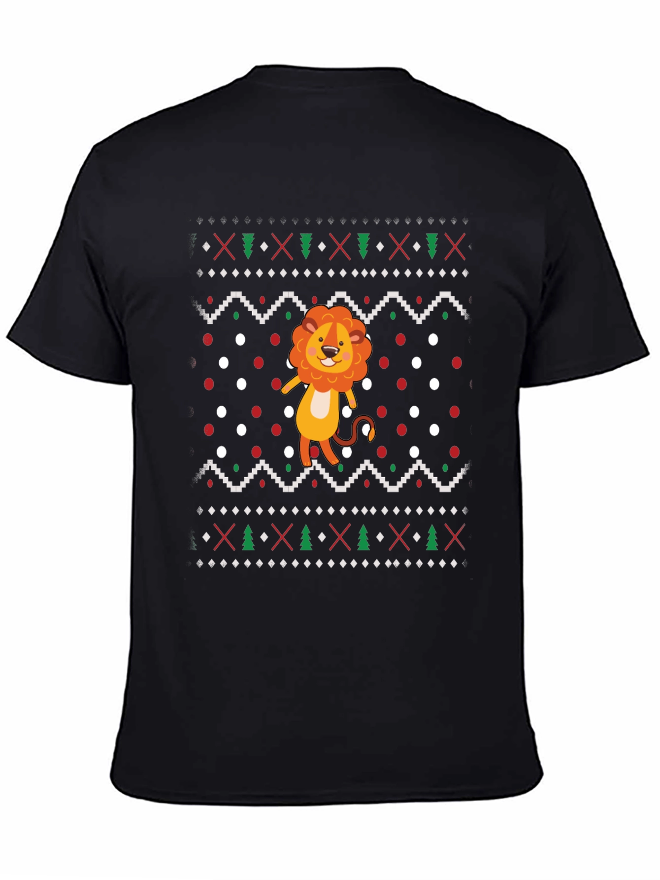 Lion Ugly Christmas Sweater Style Black T-Shirt