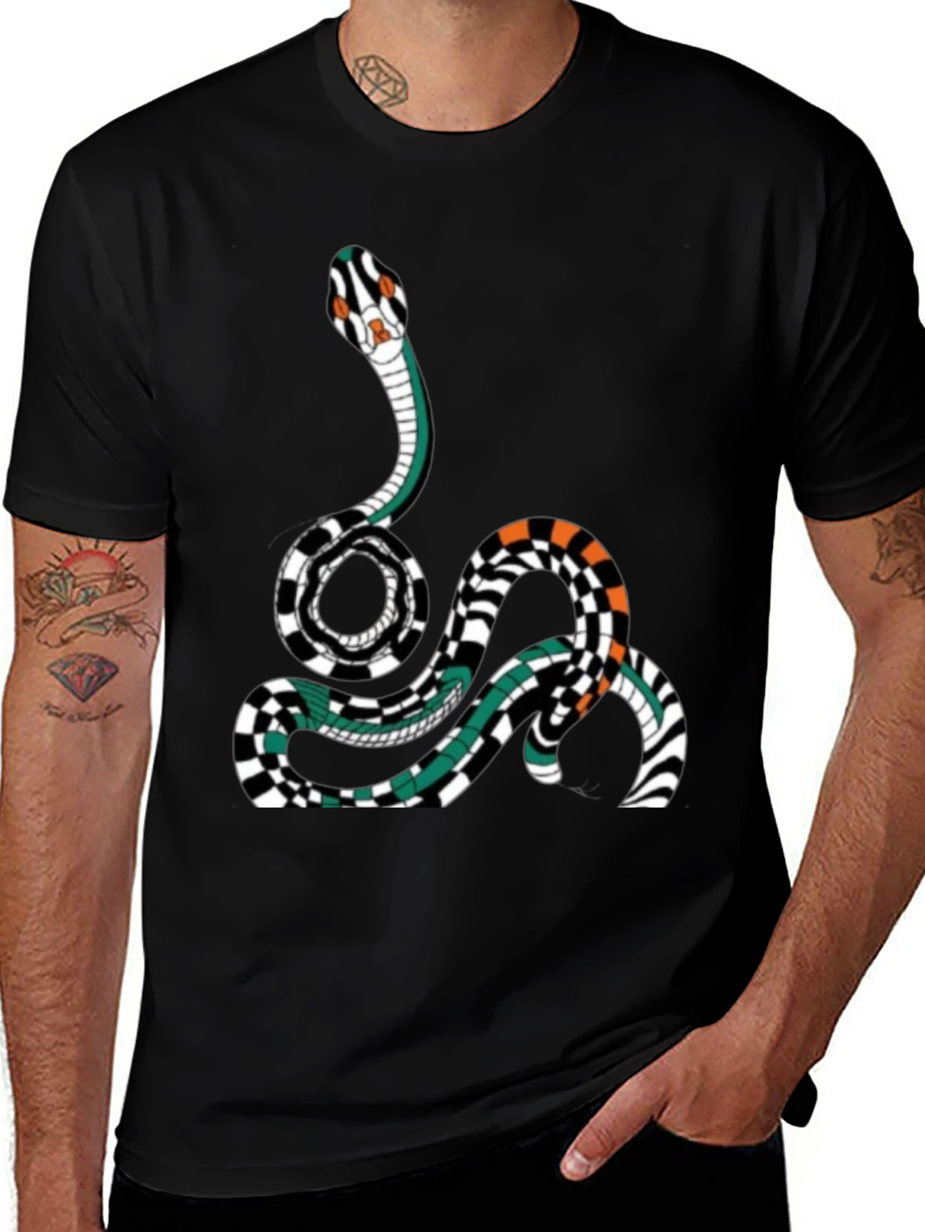 Snake Graphic Print Mens Black T-Shirt