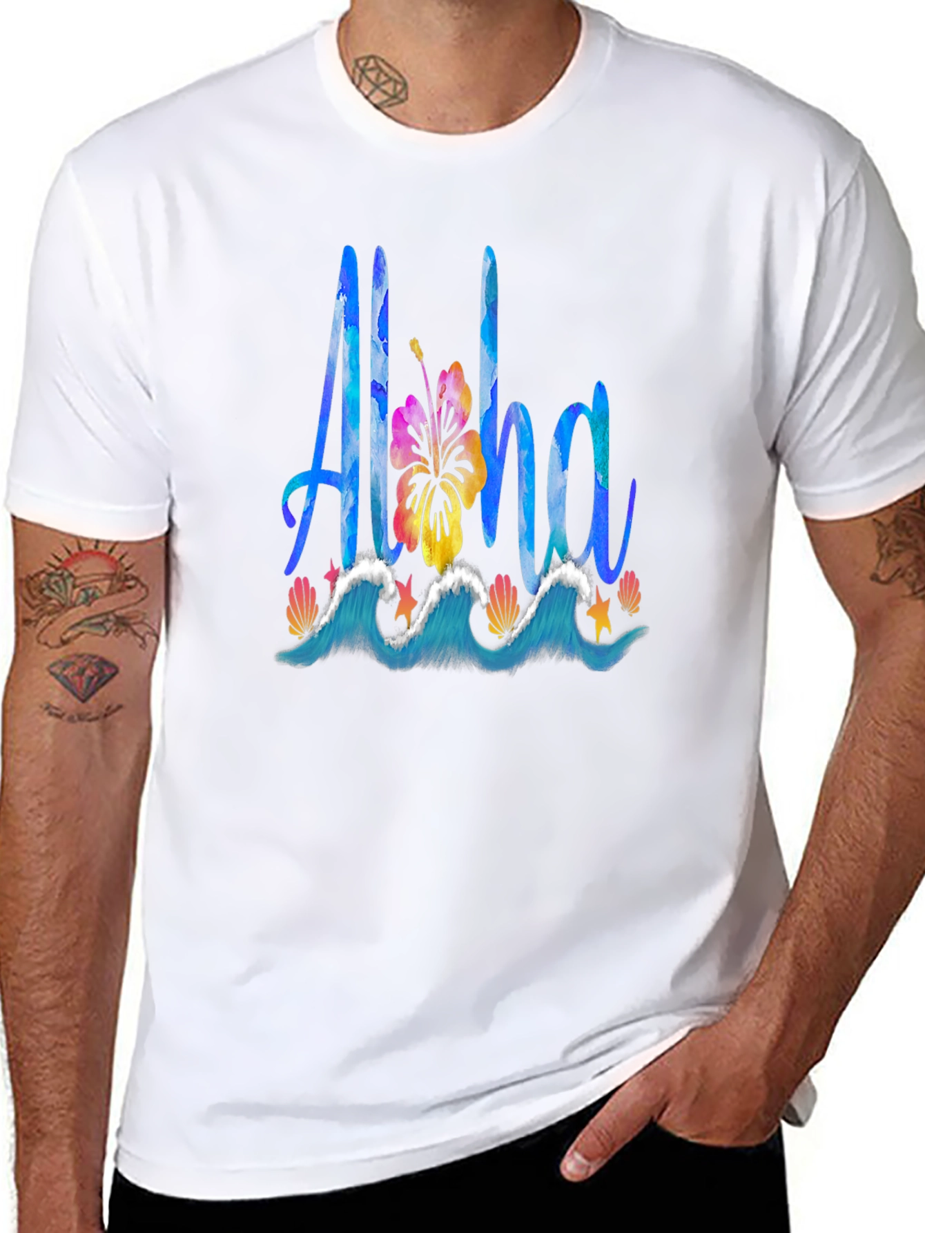 Aloha Graphic Tee: Tropical Waves & Hibiscus