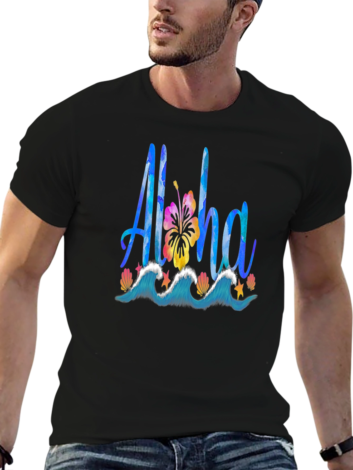 Aloha Graphic Tee: Tropical Waves & Hibiscus