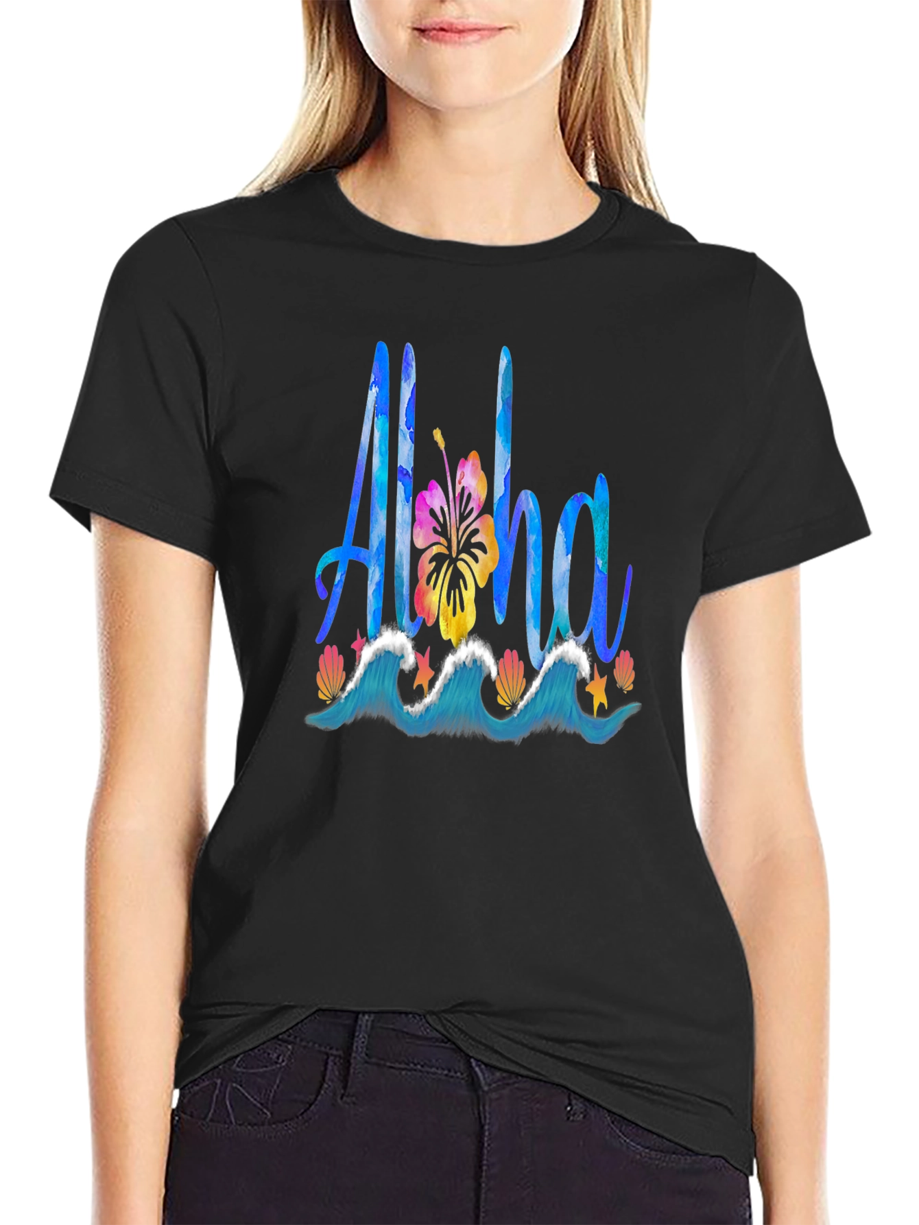 Aloha Graphic Tee: Tropical Waves & Hibiscus