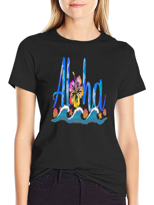 Aloha Graphic Tee: Tropical Waves & Hibiscus