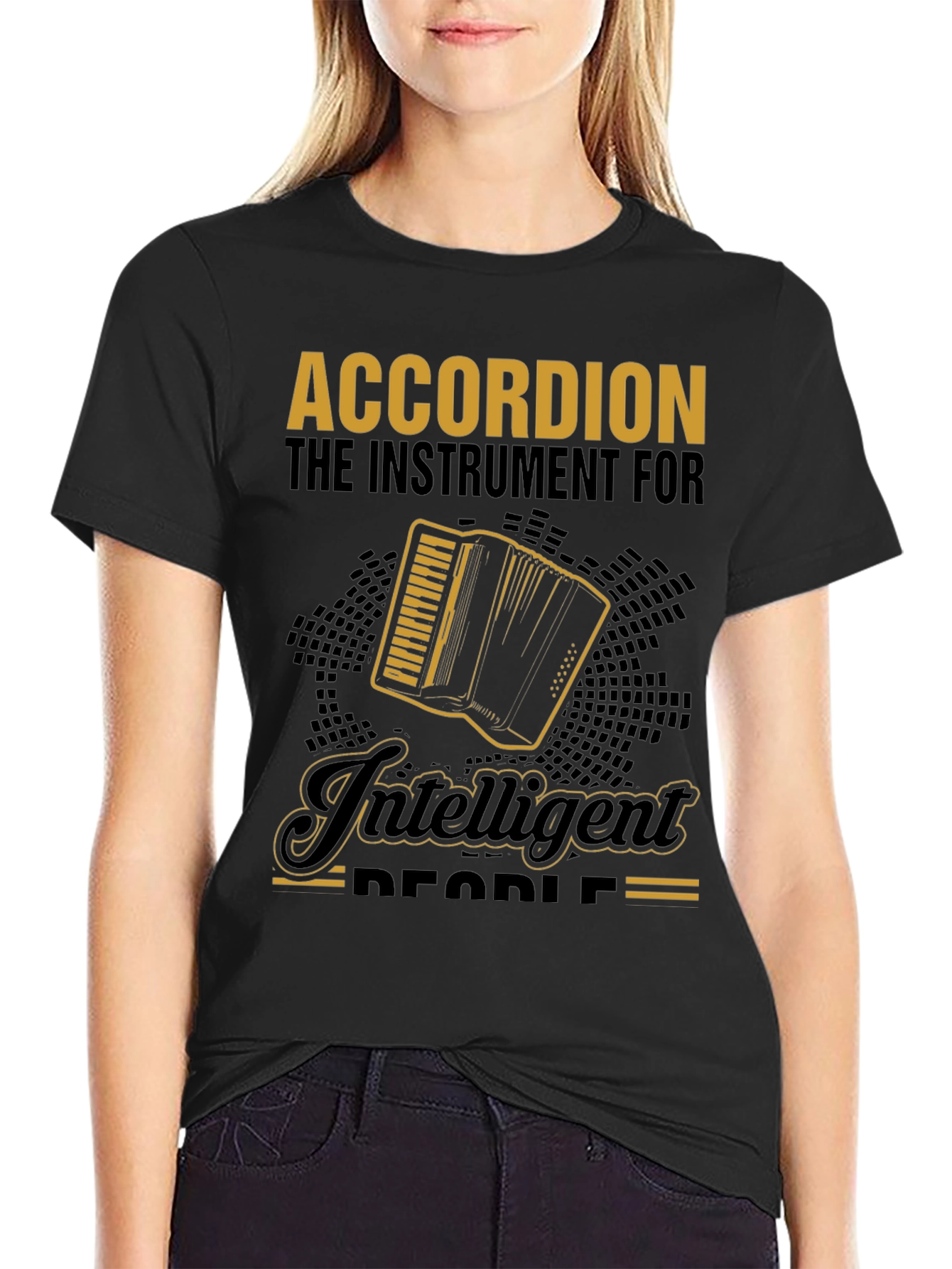 Accordion Instrument Intelligent People Black T-Shirt