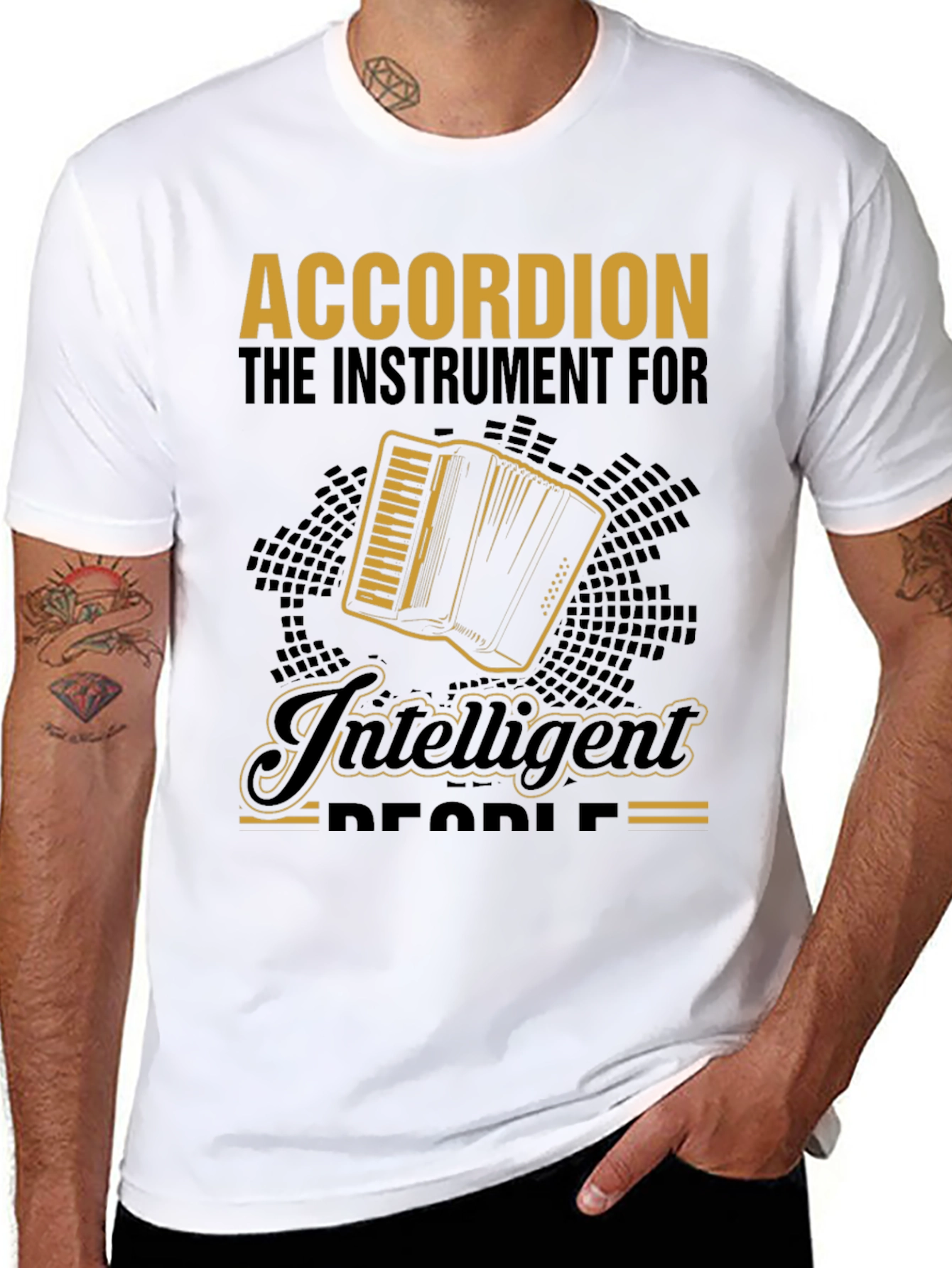 Accordion Instrument Intelligent People Black T-Shirt