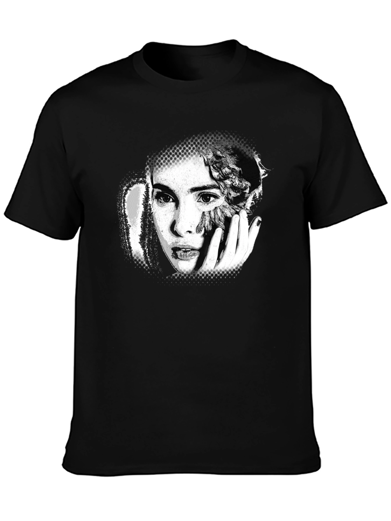 Artistic Portrait Print Black T-Shirt