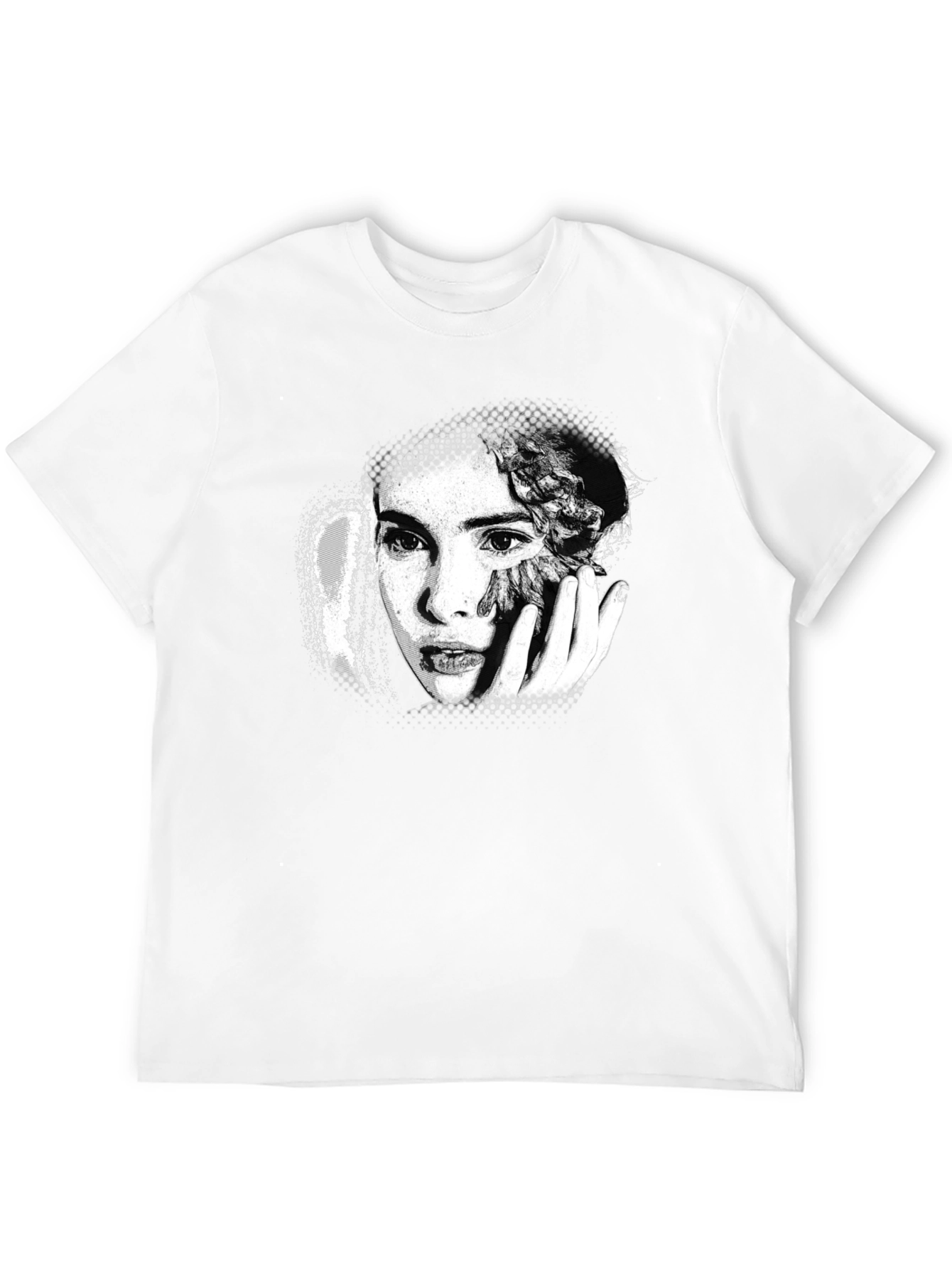 Artistic Portrait Print Black T-Shirt