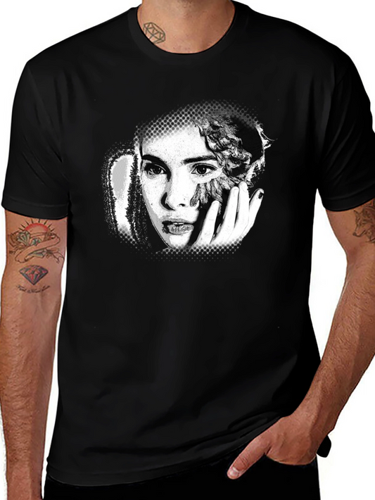 Artistic Portrait Print Black T-Shirt