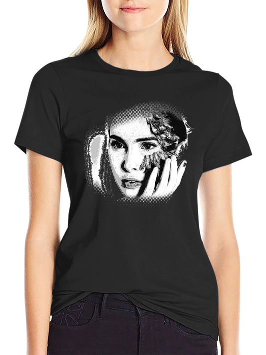 Artistic Portrait Print Black T-Shirt
