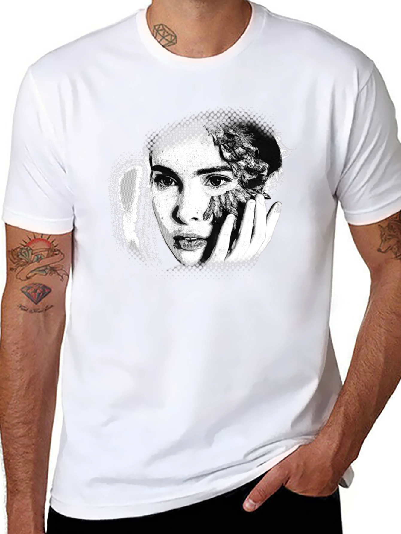 Artistic Portrait Print Black T-Shirt
