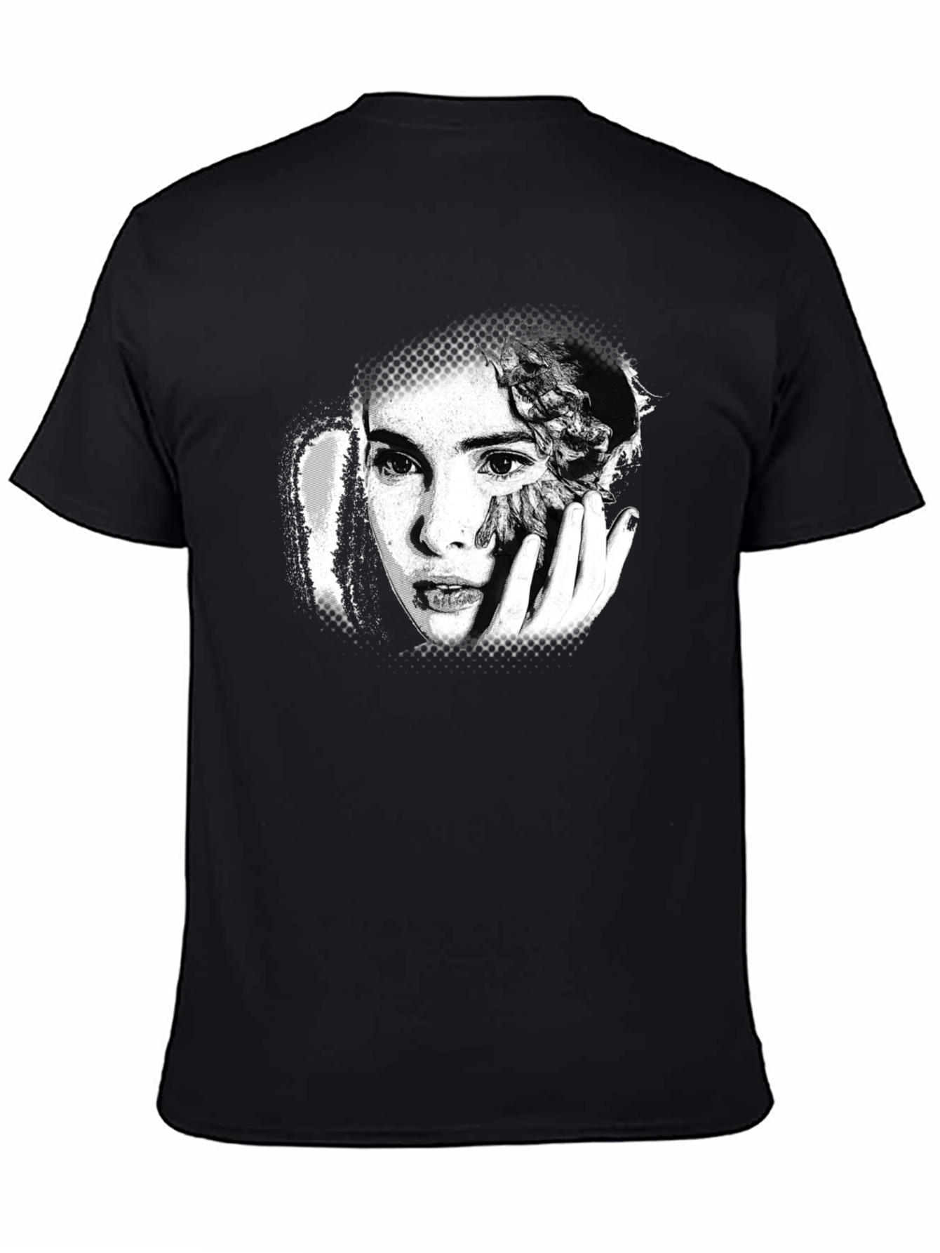 Artistic Portrait Print Black T-Shirt