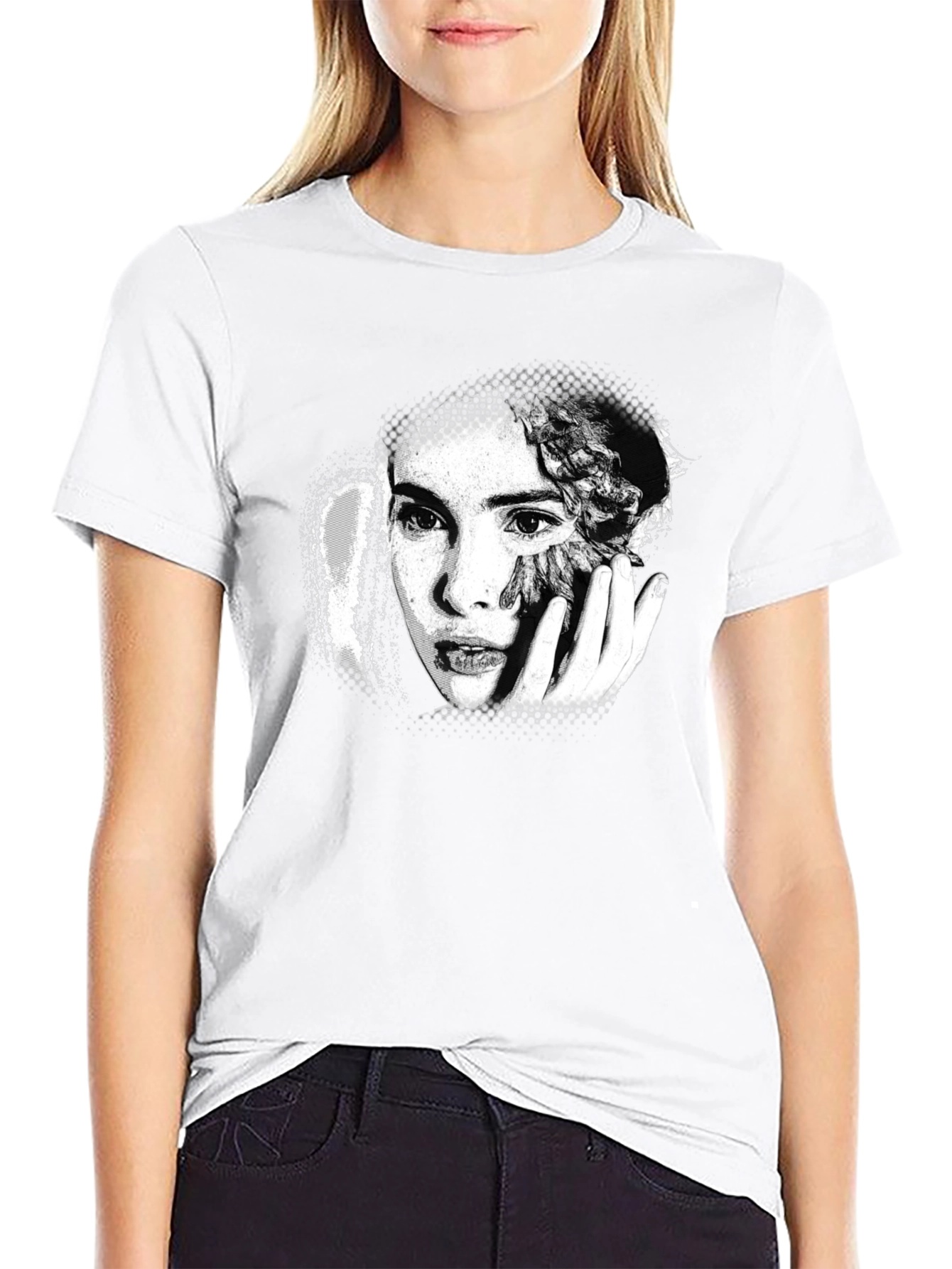 Artistic Portrait Print Black T-Shirt