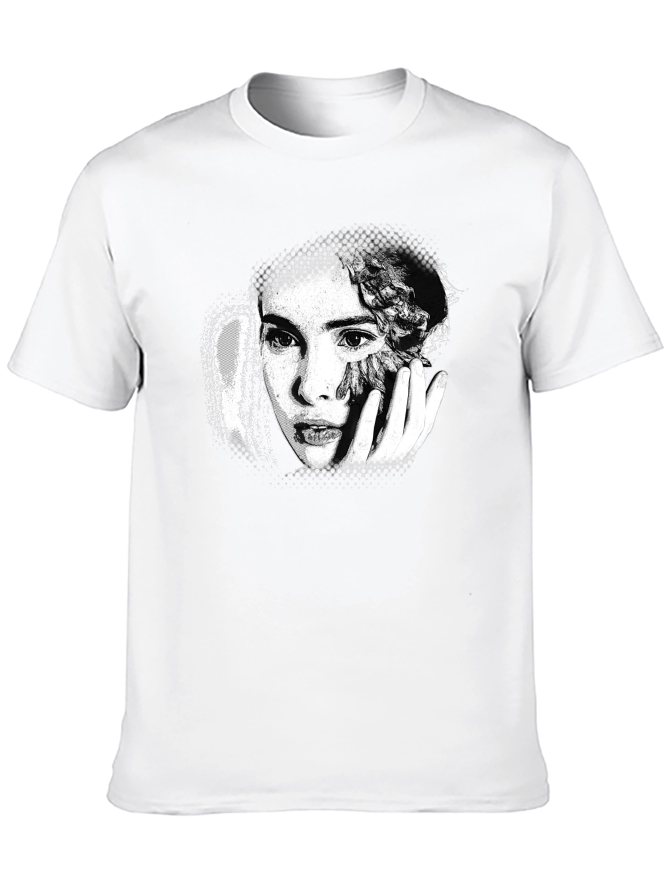 Artistic Portrait Print Black T-Shirt