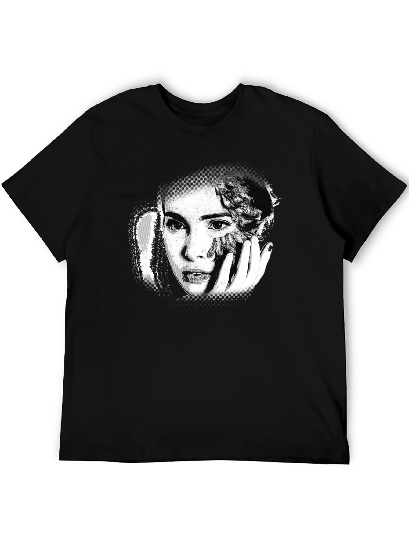 Artistic Portrait Print Black T-Shirt