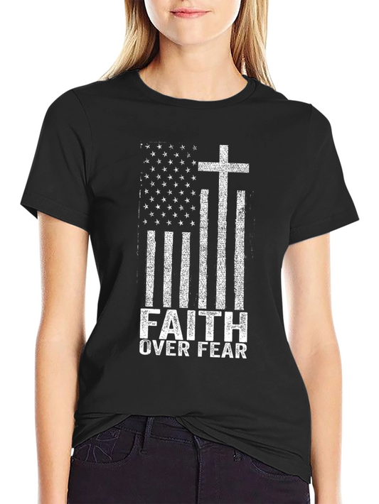 Faith Over Fear American Flag Cross Graphic T-Shirt