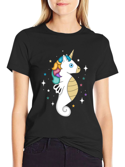 Unicorn Seahorse T-Shirt - Black Graphic Tee