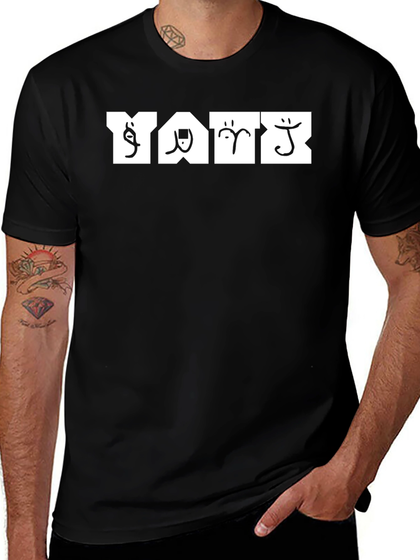 Unique Glyph Graphic Print Black T-Shirt