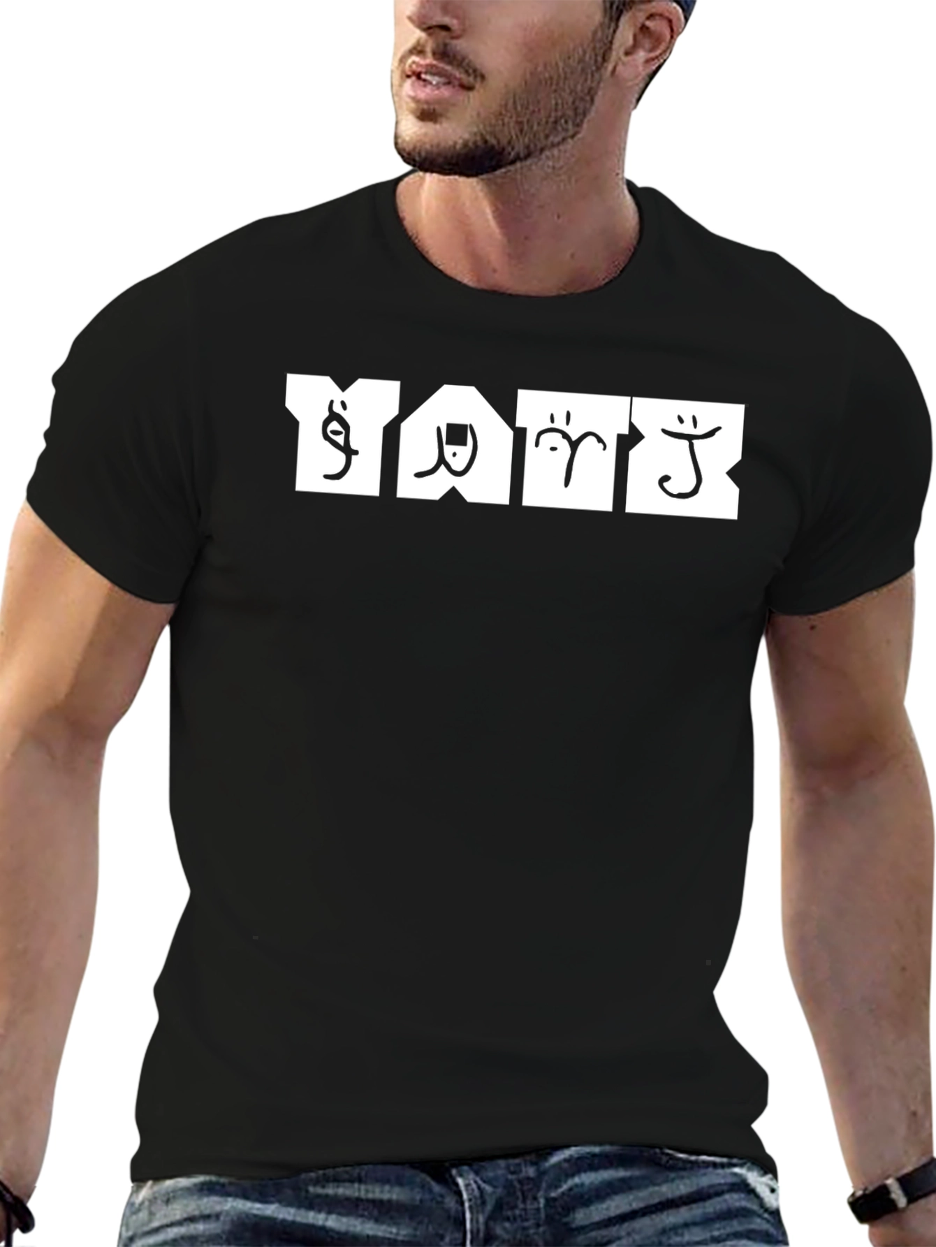 Unique Glyph Graphic Print Black T-Shirt