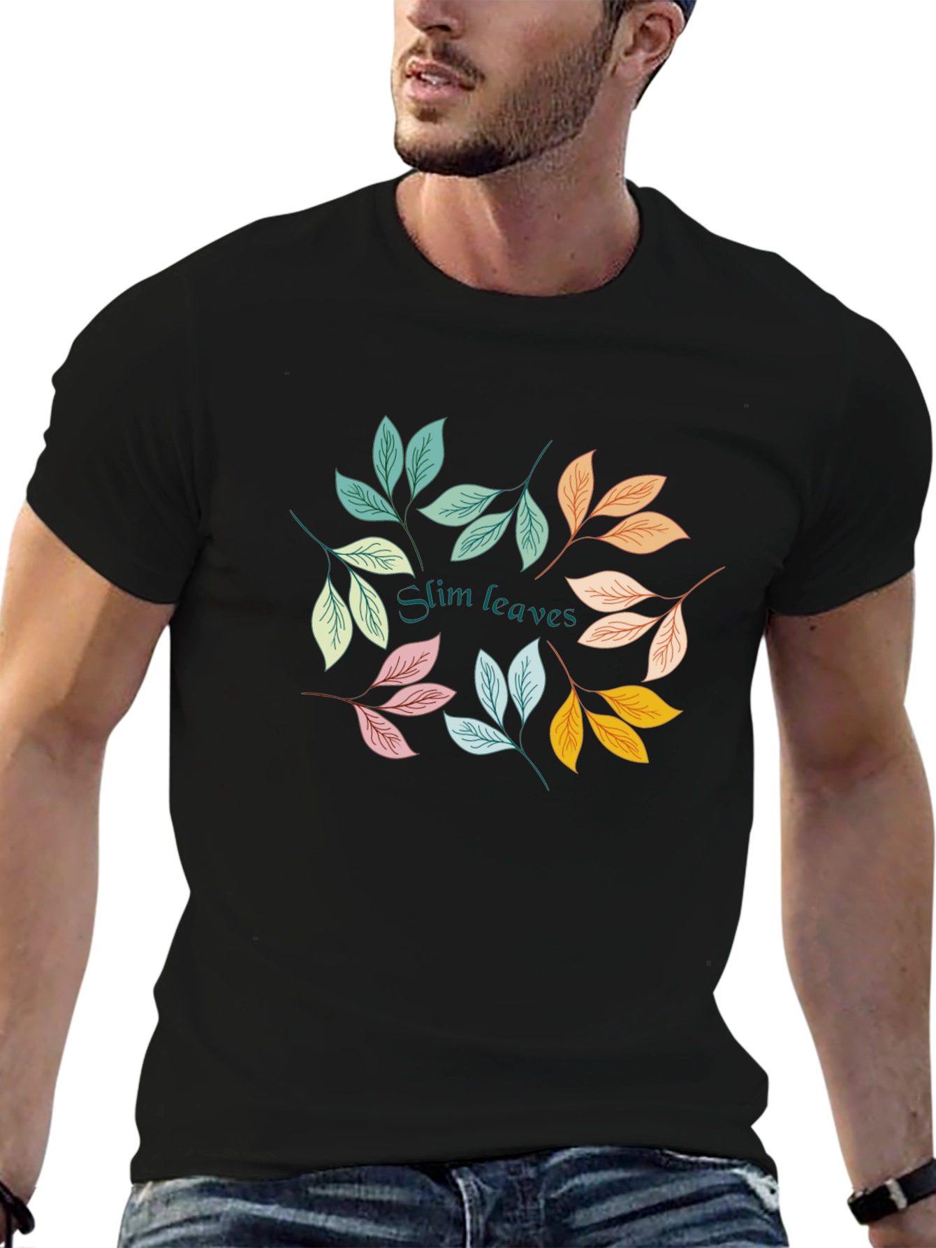 Slim Leaves Graphic Black T-Shirt